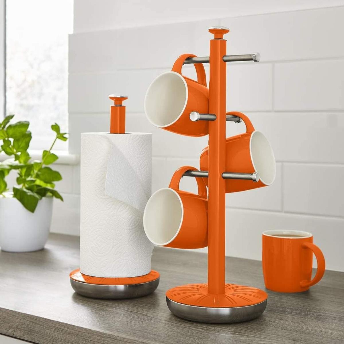Swan Retro Kitchen Towel Pole And 6 Branch Mug Tree Stainless Steel Painted Finish Orange - Image 2