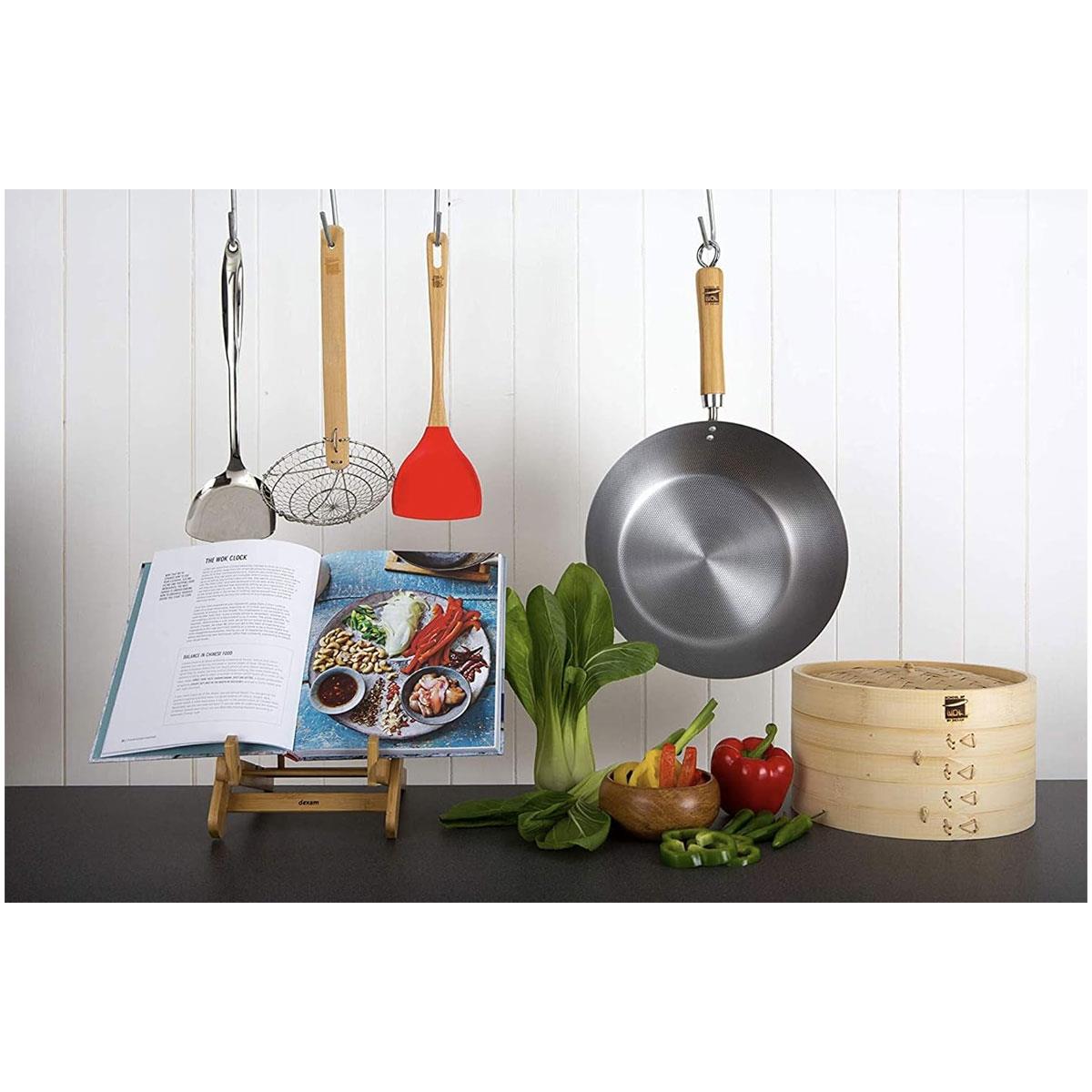 Dexam School of Wok Carbon Steel Wok 27cm Pre-Seasoned Flat Bottom Stir Fry Pan with Bamboo Handle Induction Black - Image 2