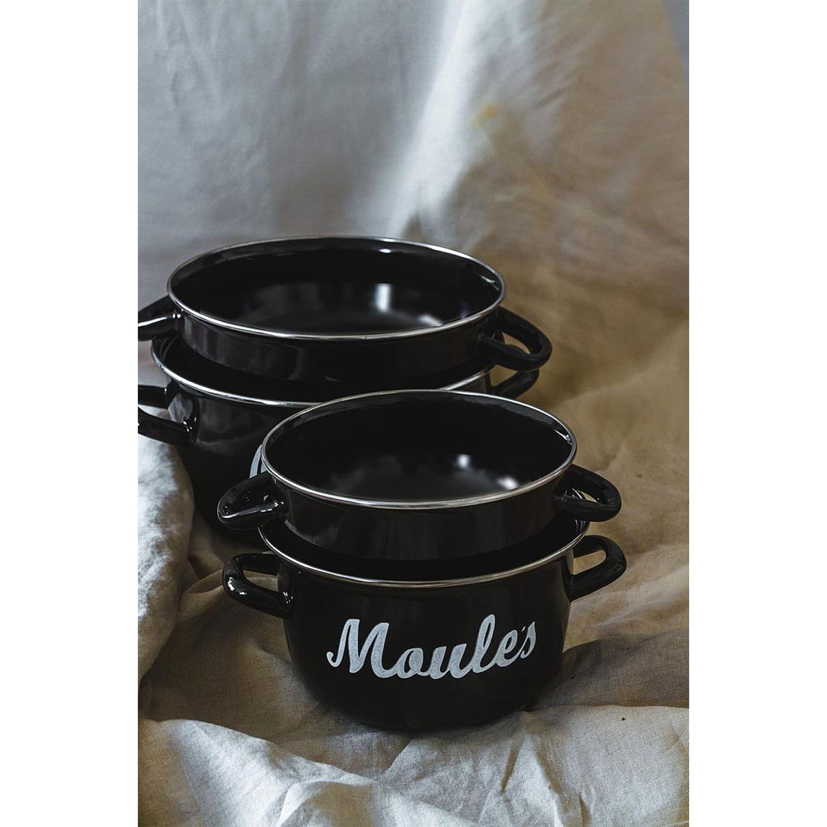 KitchenCraft Mussel Pot World of Flavours 18cm 2.5L Enamel Steel Seafood Cooking Pot with Dual-Purpose Lid Black - Image 3