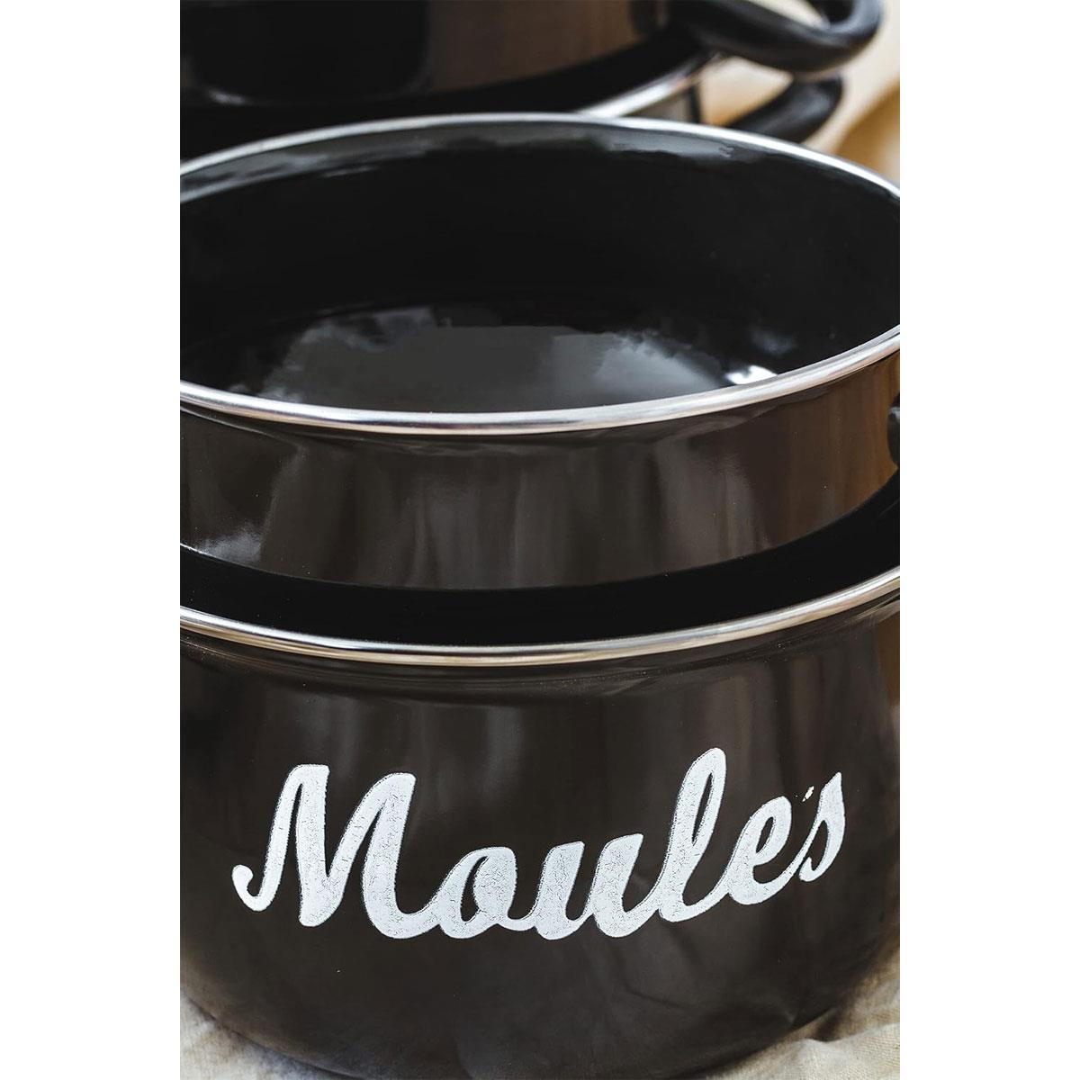 KitchenCraft Mussel Pot World of Flavours 18cm 2.5L Enamel Steel Seafood Cooking Pot with Dual-Purpose Lid Black - Image 4