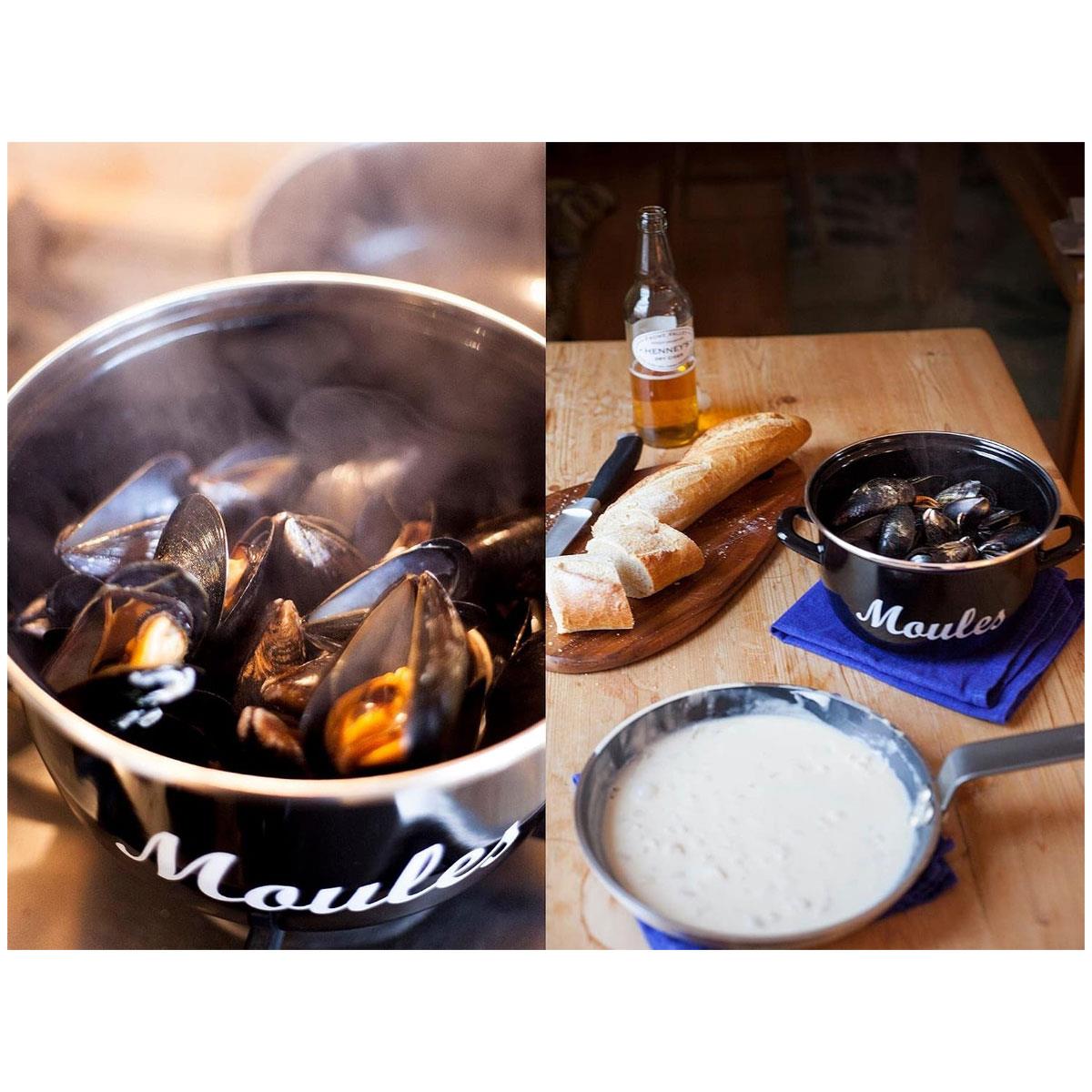 KitchenCraft Mussel Pot World of Flavours 18cm 2.5L Enamel Steel Seafood Cooking Pot with Dual-Purpose Lid Black - Image 5