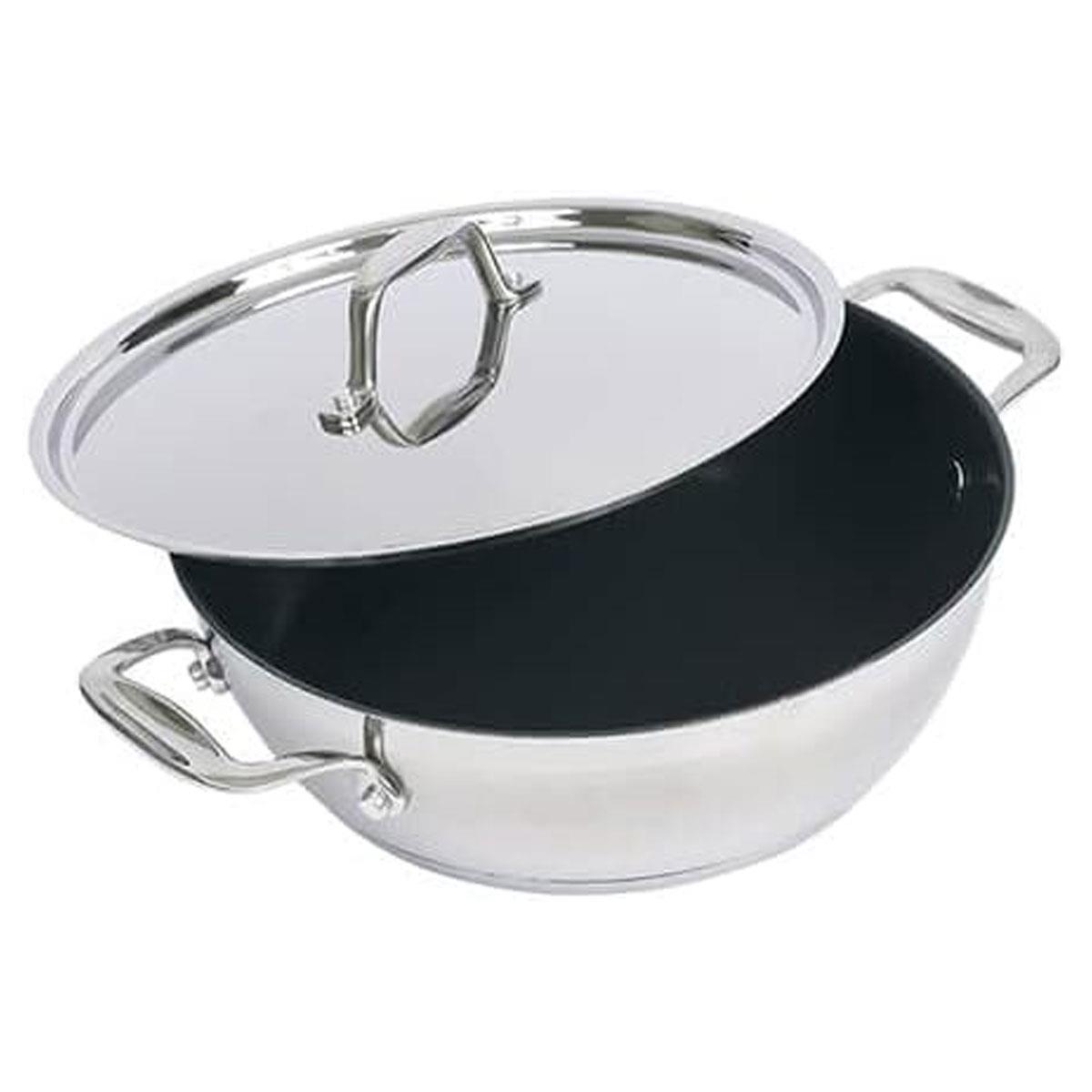 Dexam Supreme Non-Stick Chefs Pan 20cm Stainless Steel Cooking Pan 1.8 Litre with Non-Stick Finish Silver