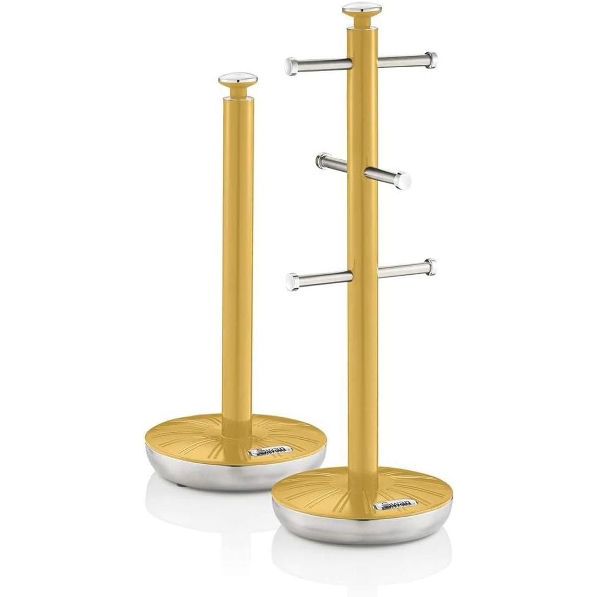 Swan Retro Kitchen Towel Pole And 6 Branch Mug Tree Stainless Steel Chrome Finish Yellow