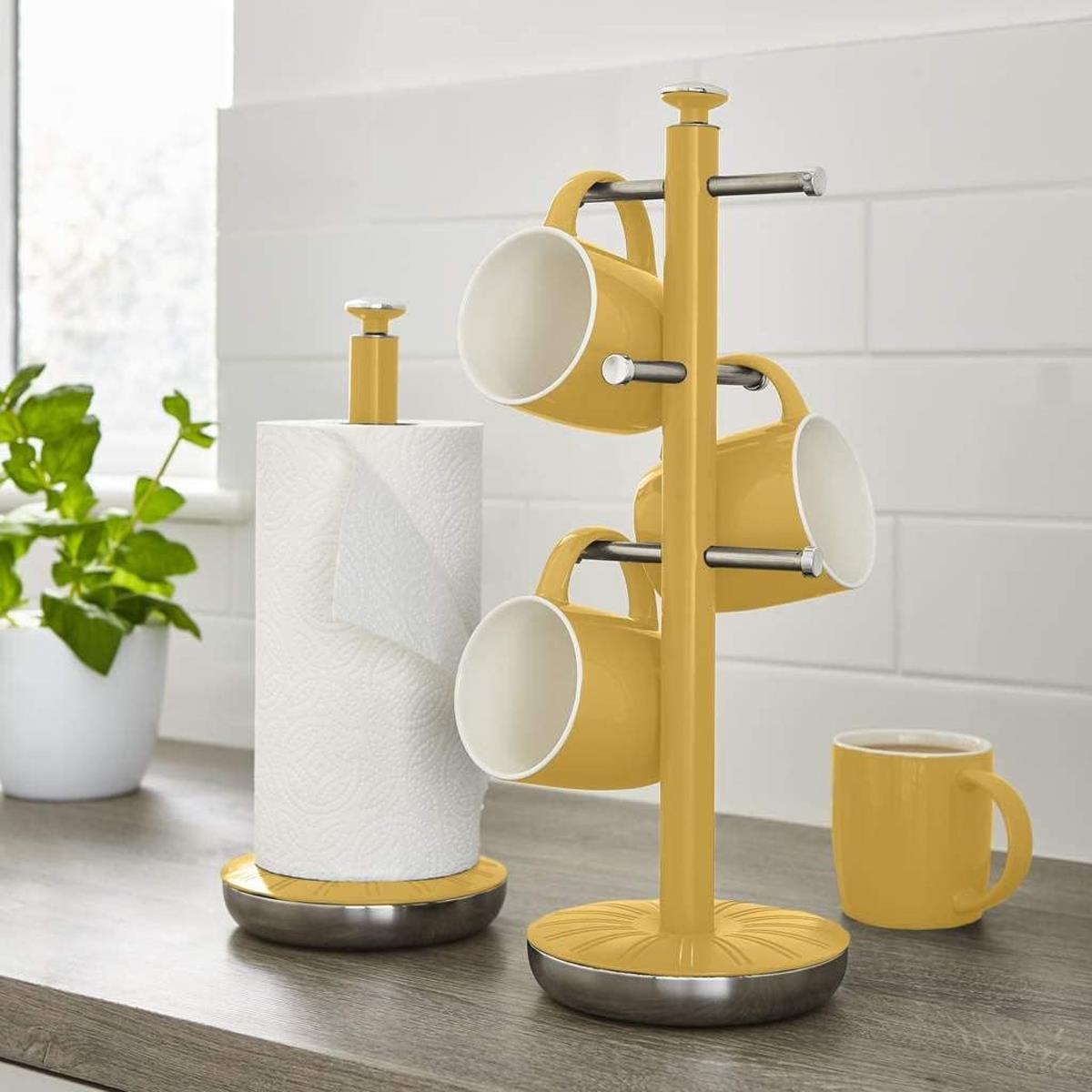 Swan Retro Kitchen Towel Pole And 6 Branch Mug Tree Stainless Steel Chrome Finish Yellow - Image 2