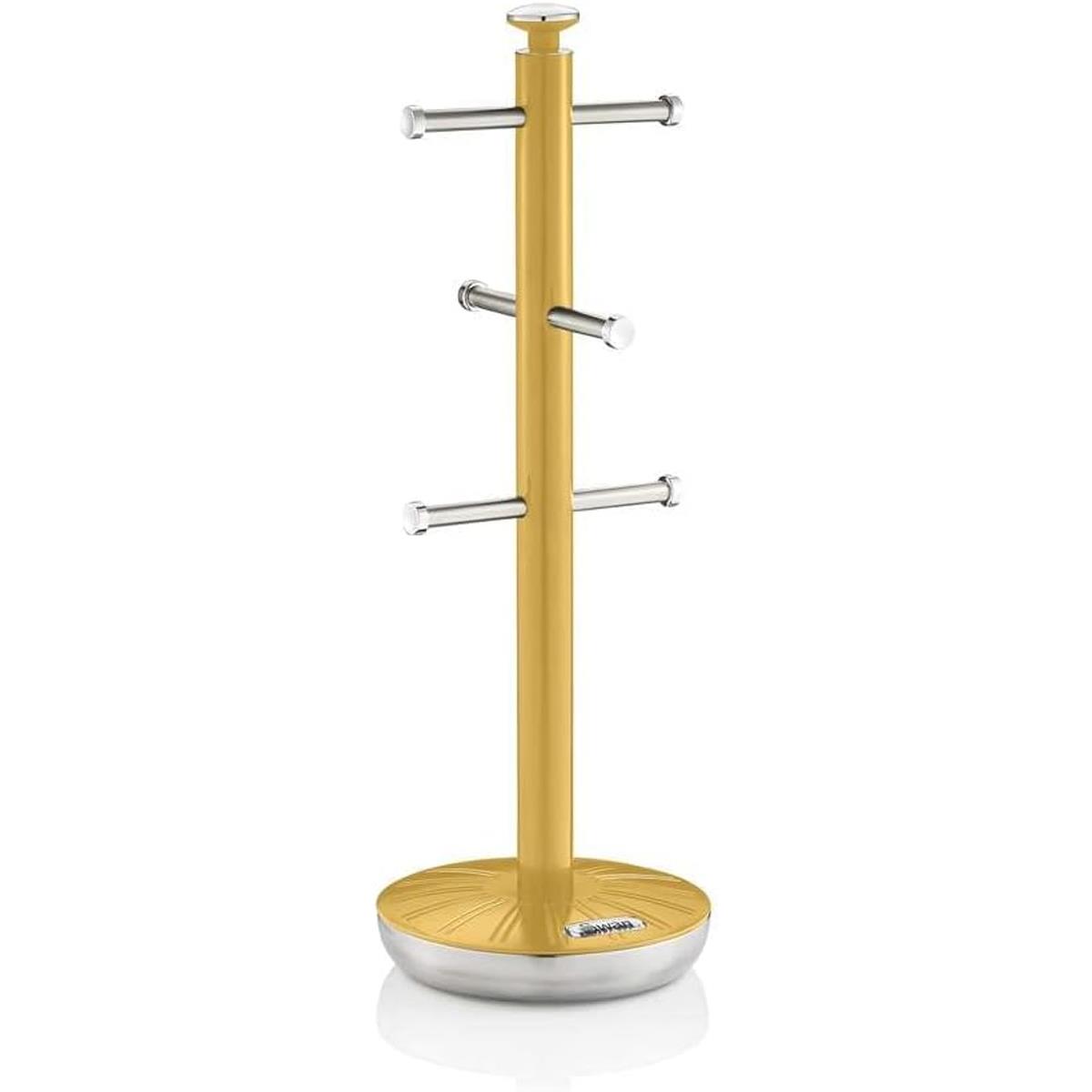 Swan Retro Kitchen Towel Pole And 6 Branch Mug Tree Stainless Steel Chrome Finish Yellow - Image 3