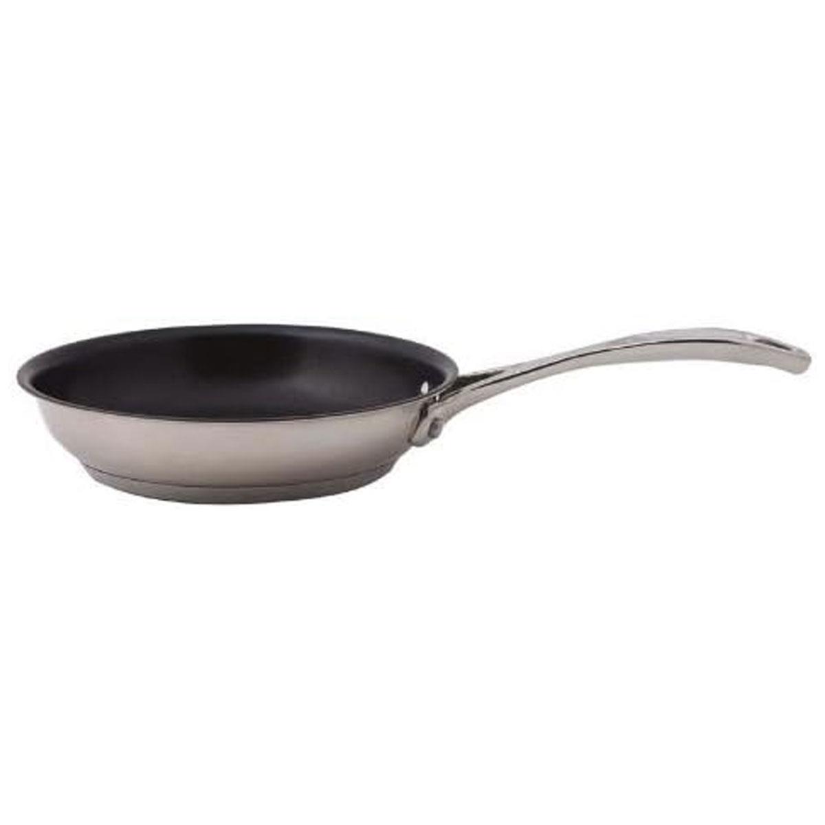 Dexam Supreme Non-Stick Frying Pan 20cm 18/10 Stainless Steel Frypan with Riveted Handle Induction Compatible Silver