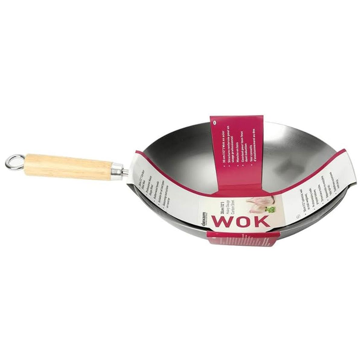 Dexam Professional Carbon Steel Wok 30cm 1.8mm Heavy Gauge Flat Bottom Stir Fry Pan with Wooden Handle Induction Compatible - Image 2