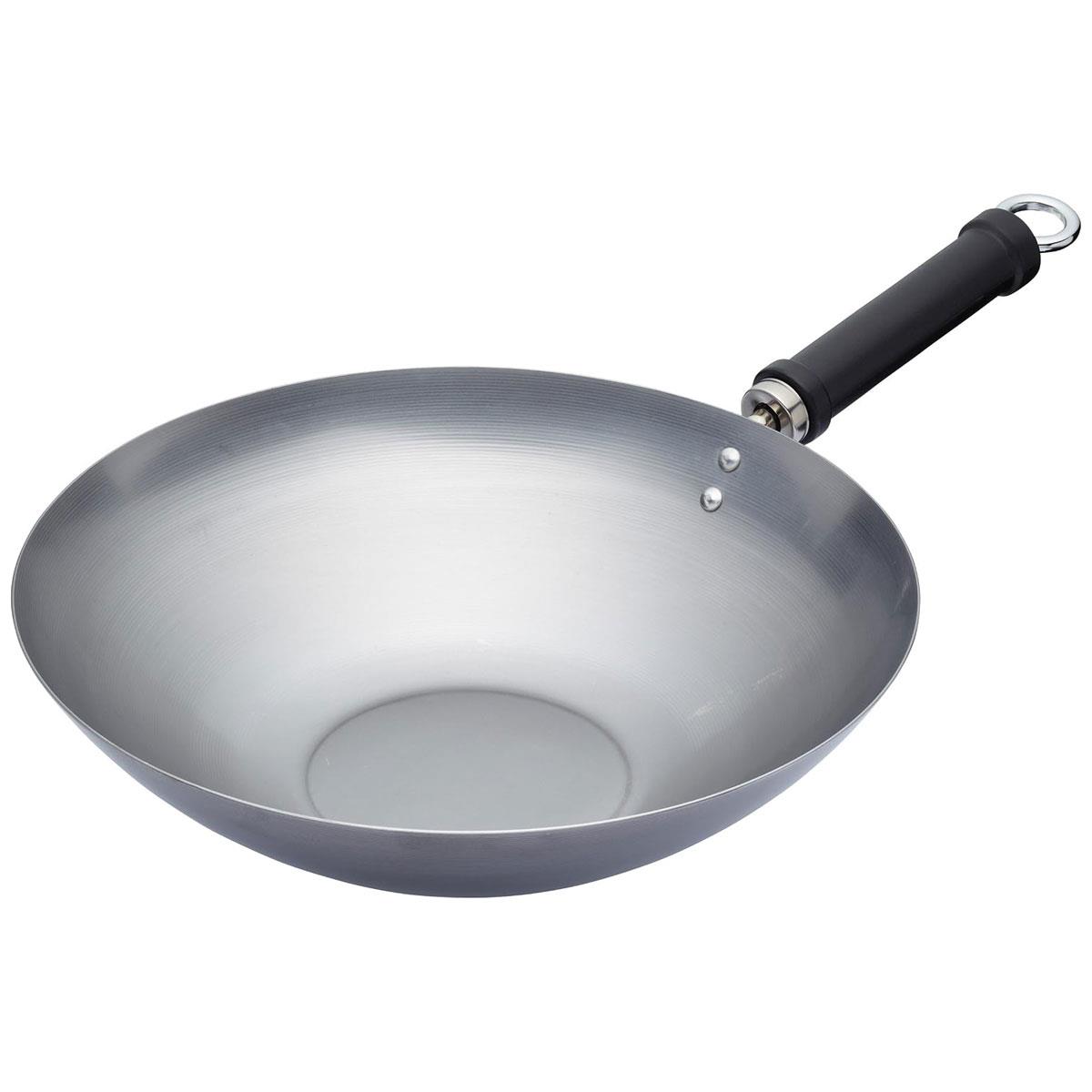 KitchenCraft World of Flavours Carbon Steel Wok 30cm Uncoated Induction Compatible Chinese Style Stir Fry Pan Grey 3.5L