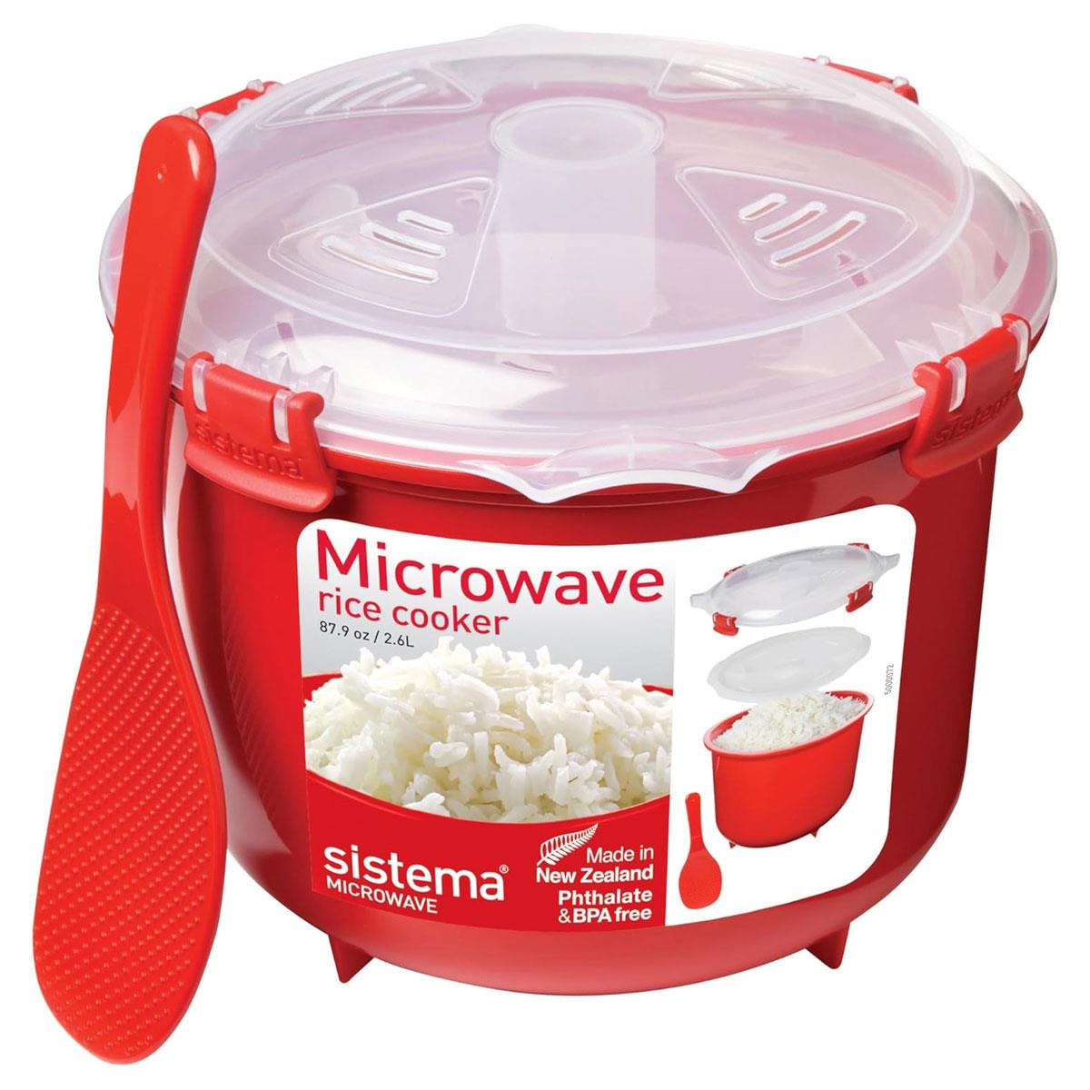 Sistema Microwave Rice Cooker 2.6L BPA-Free Plastic Rice Cooker with Steam Release Vent Red