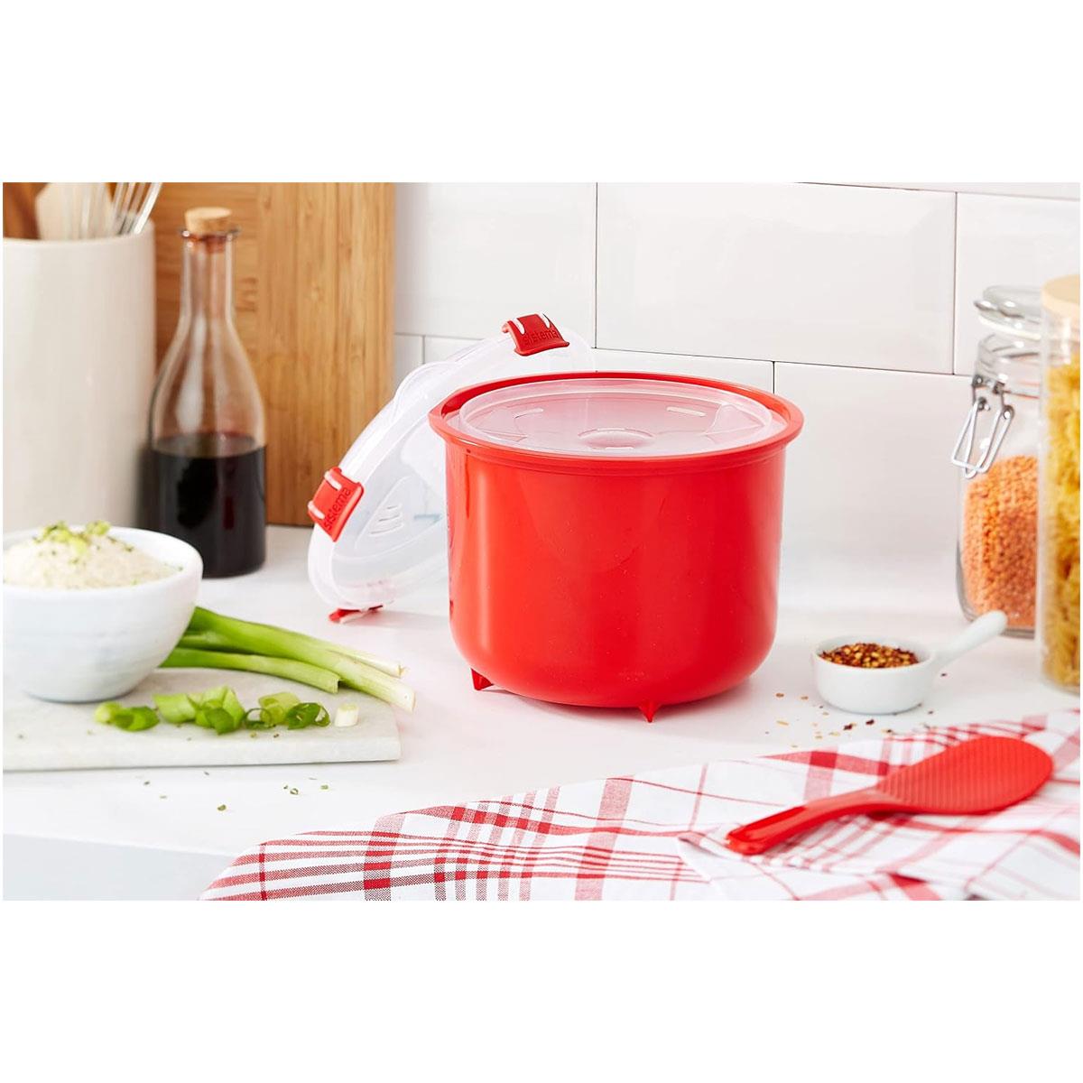 Sistema Microwave Rice Cooker 2.6L BPA-Free Plastic Rice Cooker with Steam Release Vent Red - Image 2