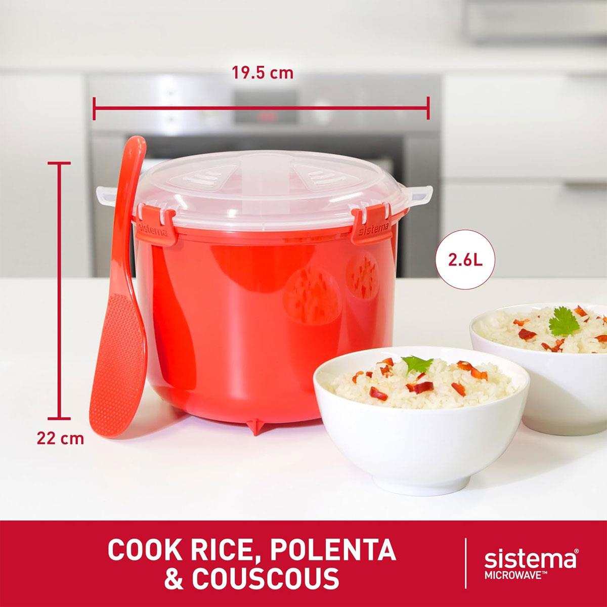 Sistema Microwave Rice Cooker 2.6L BPA-Free Plastic Rice Cooker with Steam Release Vent Red - Image 3