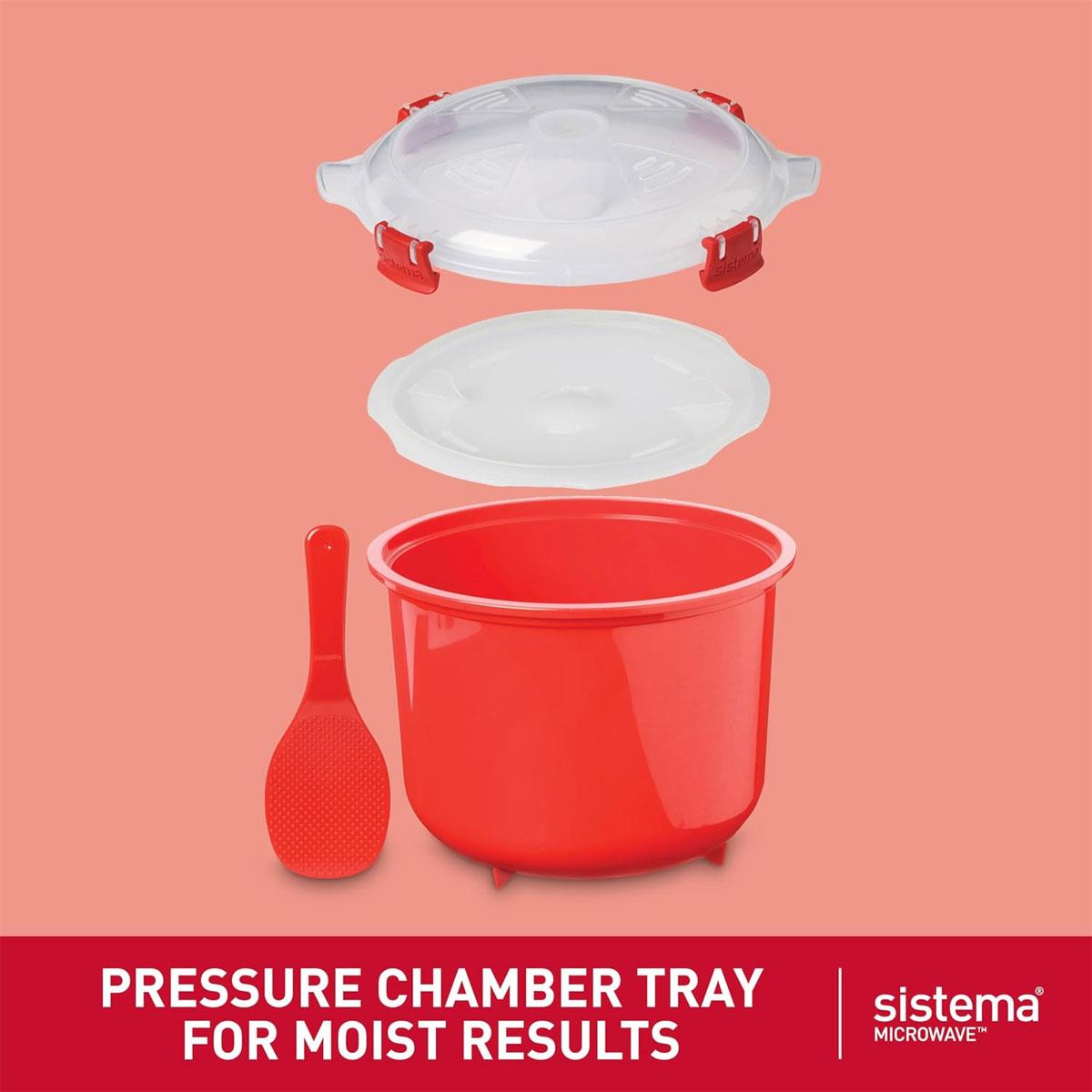 Sistema Microwave Rice Cooker 2.6L BPA-Free Plastic Rice Cooker with Steam Release Vent Red - Image 5
