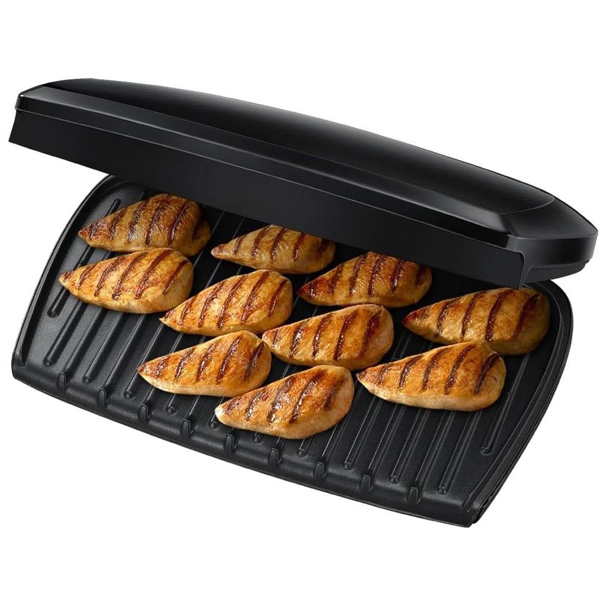 George Foreman Large Electric Health Grill 10 Portion Non Stick Stainless Steel 2400W Black - Image 2