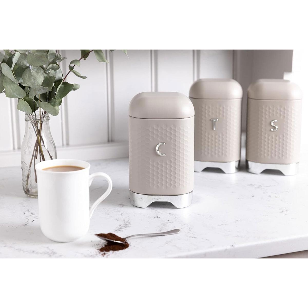 KitchenCraft Lovello Coffee Storage Canister with Lid Latte Cream Carbon Steel Airtight Container 19.5cm - Image 2