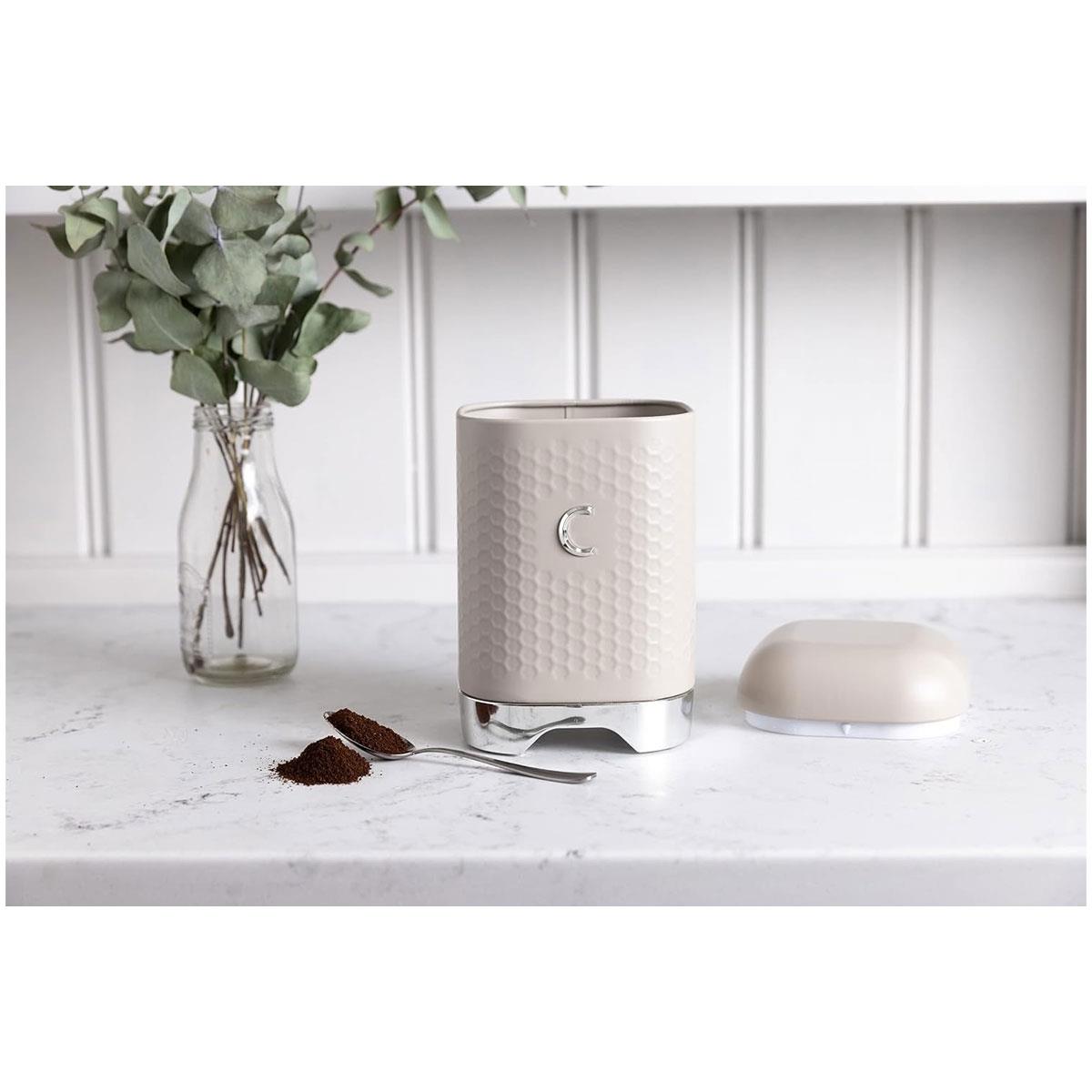 KitchenCraft Lovello Coffee Storage Canister with Lid Latte Cream Carbon Steel Airtight Container 19.5cm - Image 5