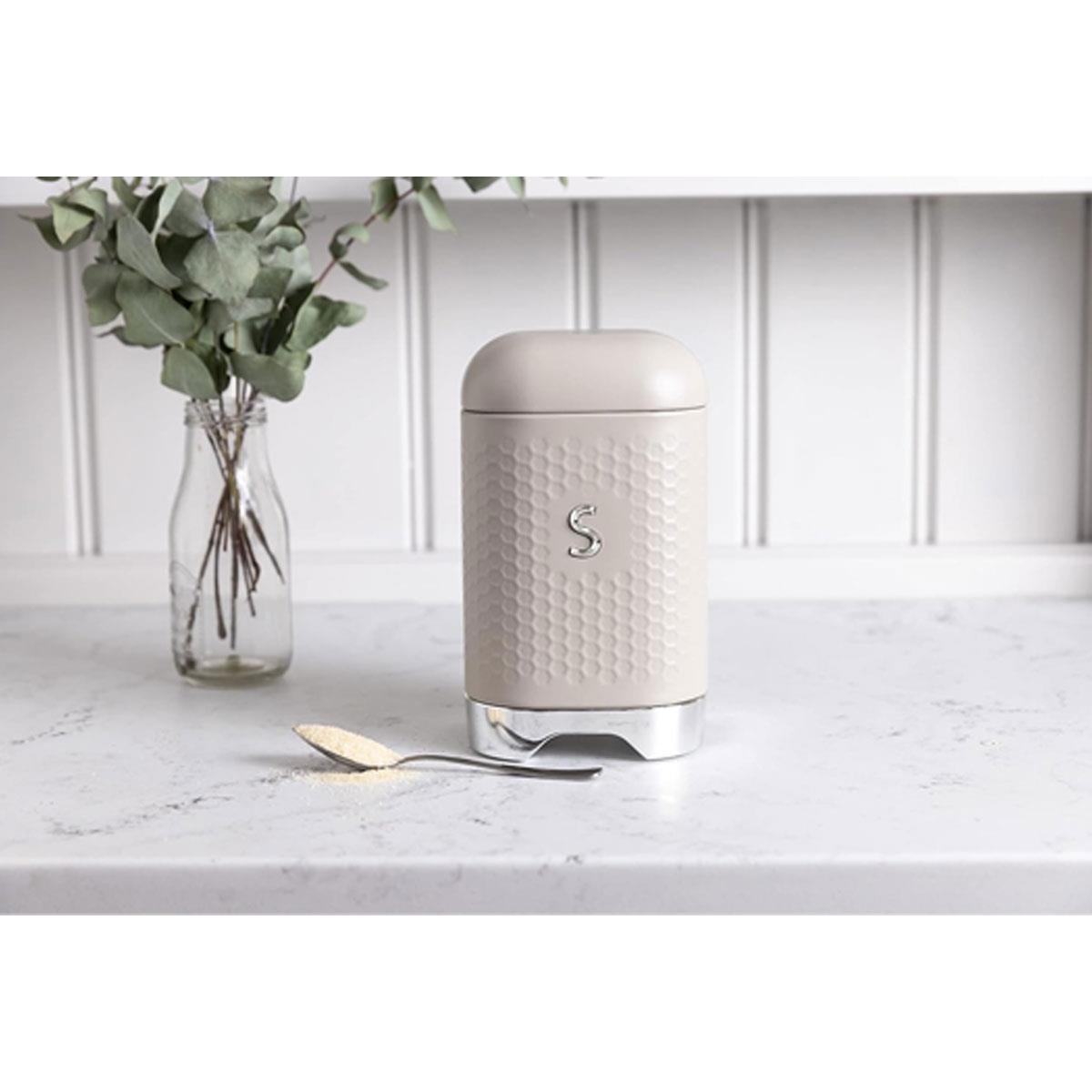 KitchenCraft Lovello Sugar Storage Canister with Lid Latte Cream Carbon Steel Airtight Kitchen Container 19.5cm - Image 2