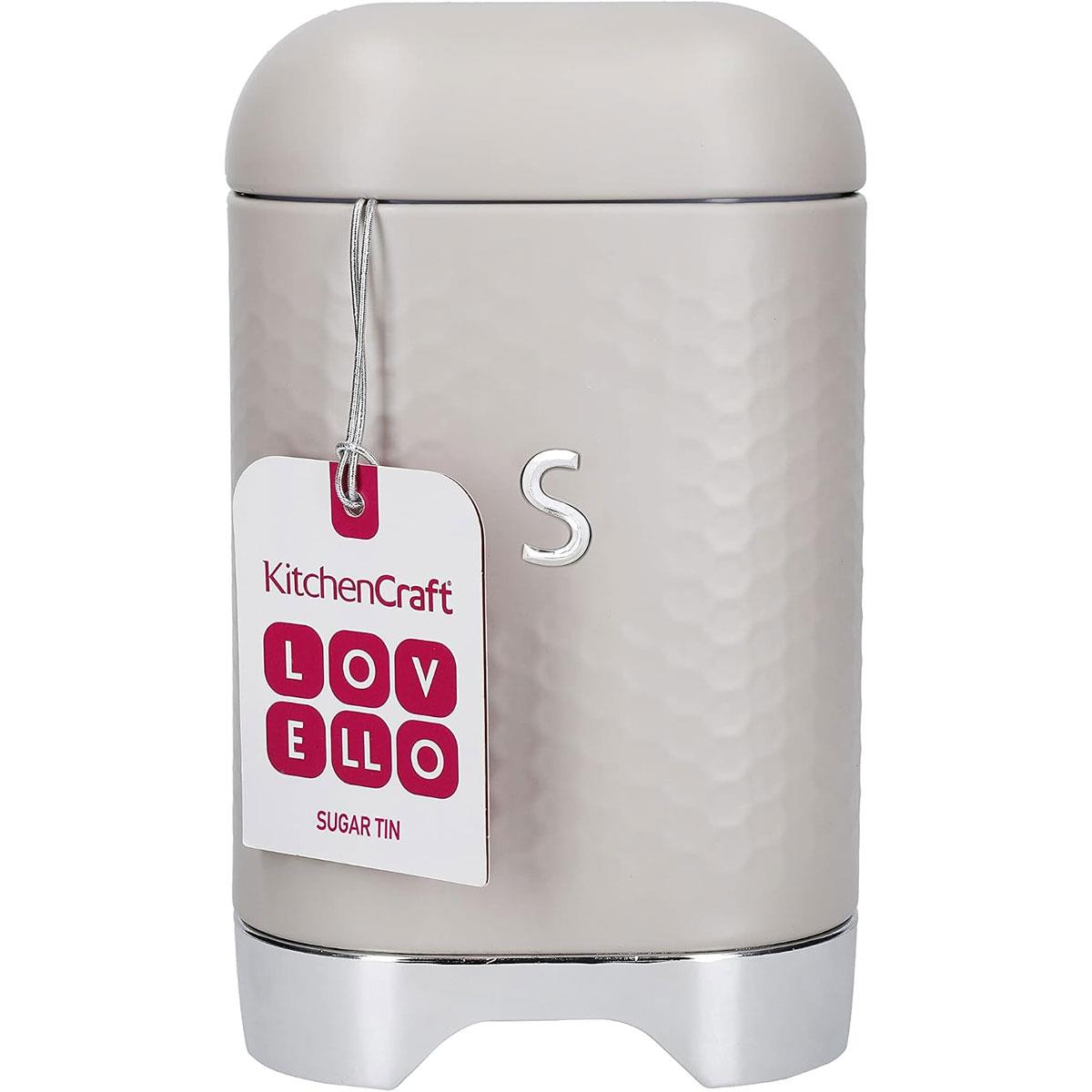 KitchenCraft Lovello Sugar Storage Canister with Lid Latte Cream Carbon Steel Airtight Kitchen Container 19.5cm - Image 3