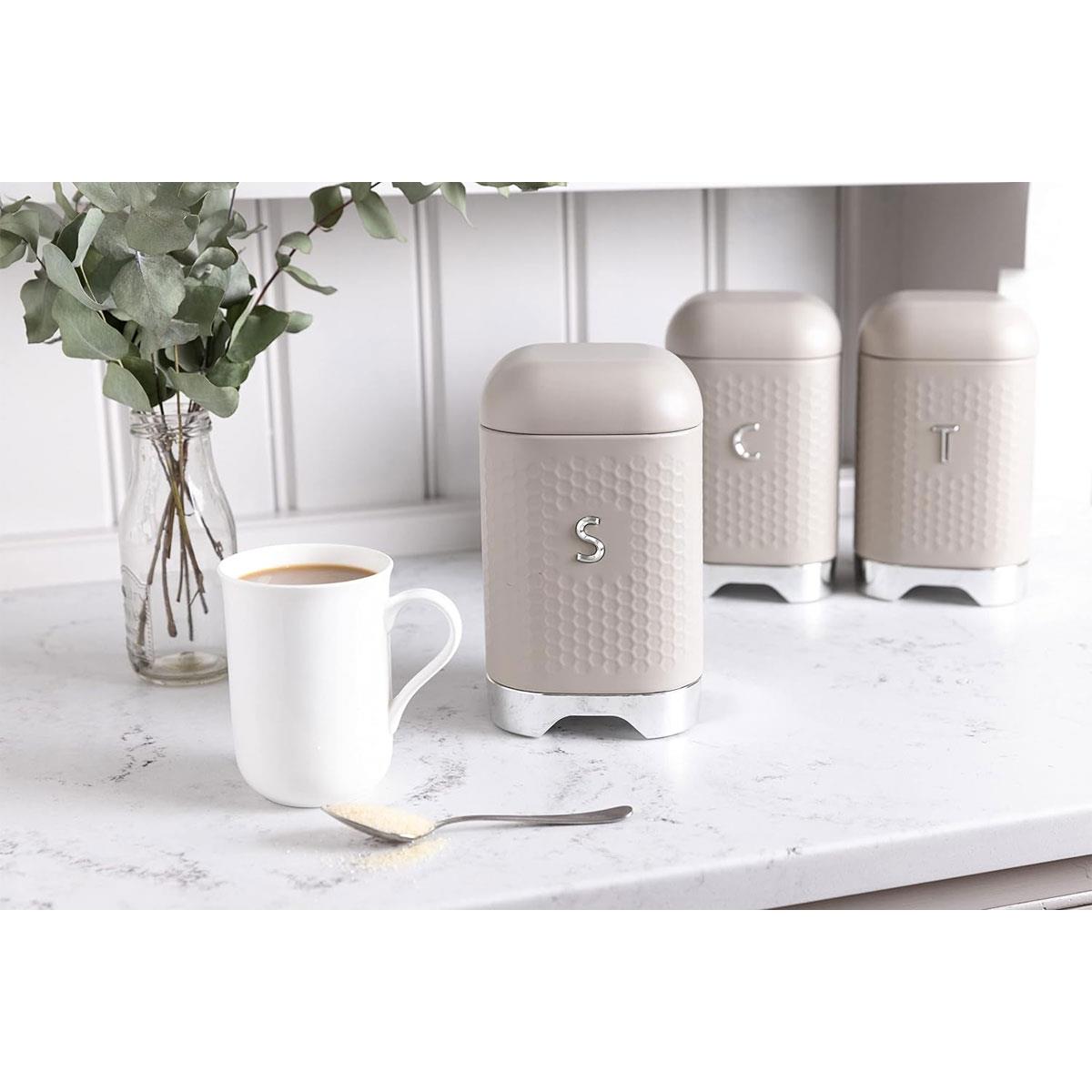 KitchenCraft Lovello Sugar Storage Canister with Lid Latte Cream Carbon Steel Airtight Kitchen Container 19.5cm - Image 4