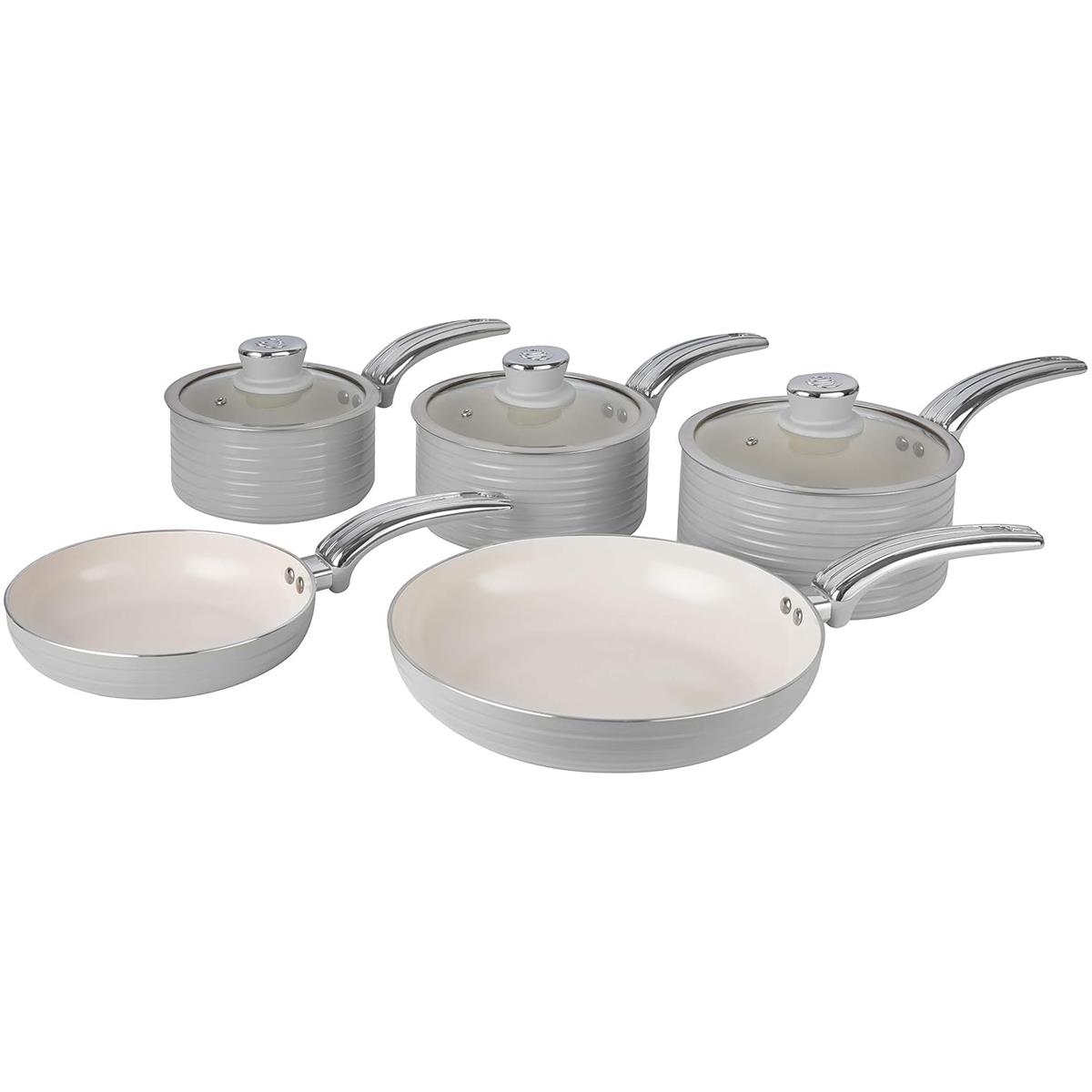 Swan Retro 5 Piece Pan Set Aluminium Ceramic Non Stick Induction Cookware Set Grey