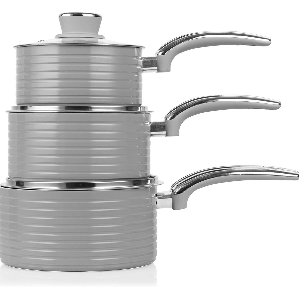 Swan Retro 5 Piece Pan Set Aluminium Ceramic Non Stick Induction Cookware Set Grey - Image 2