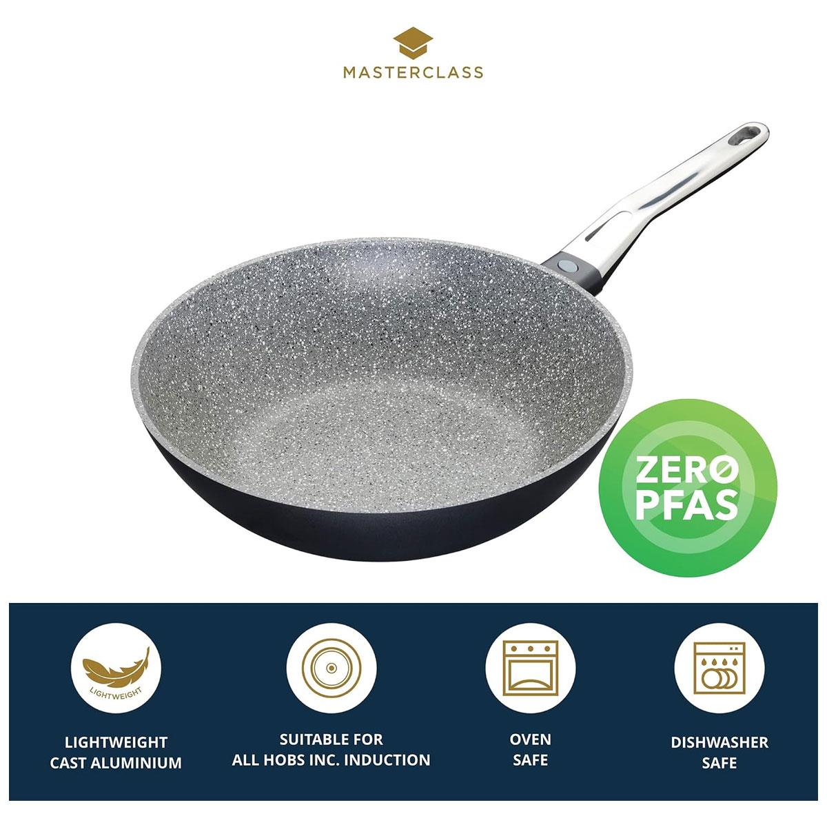 KitchenCraft MasterClass Non-Stick Cast Aluminium Wok Stir-Fry Pan 28cm PFAS-Free Induction Compatible Grey 5L - Image 2