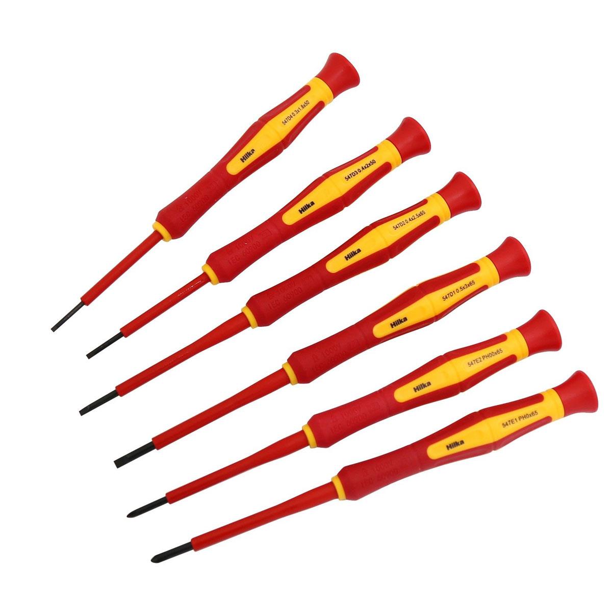 Hilka 6 Piece VDE Precision Screwdriver Set 1000V Insulated S2 Steel Electrical Screwdrivers with Soft Grip Handles - Image 2