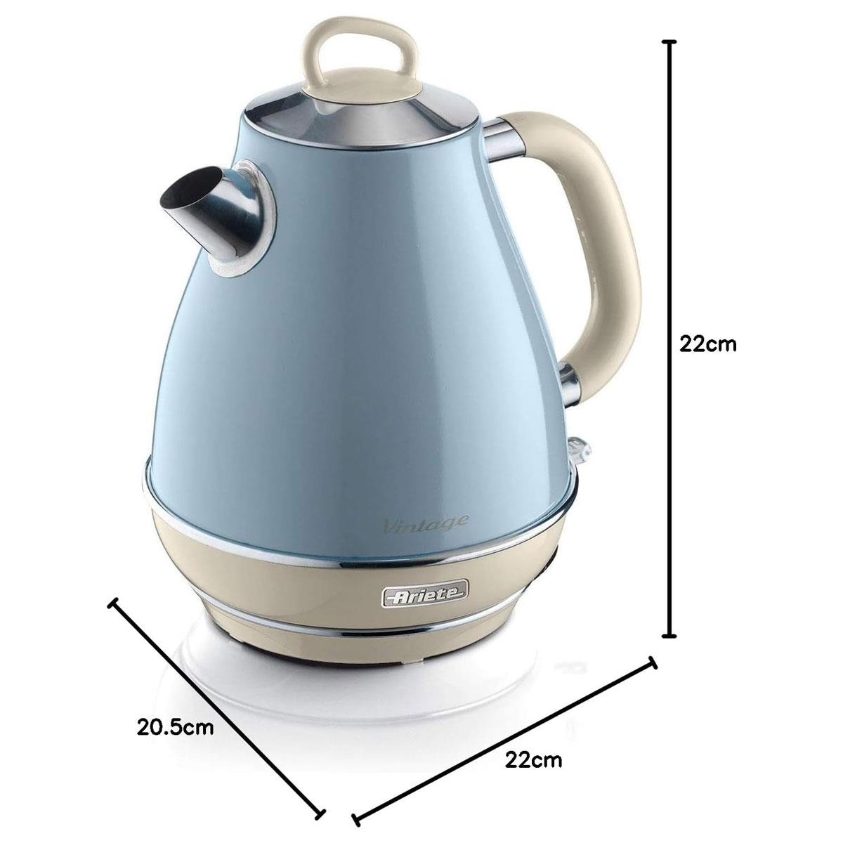 Ariete Vintage Cordless Kettle 2000W Stainless Steel 1.7L Blue with 360° Swivel Base - Image 4