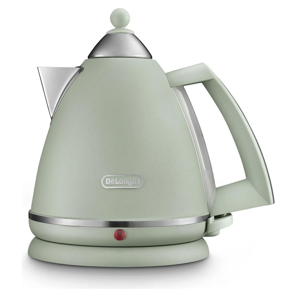 DeLonghi Argento Flora Cordless Kettle 1.7L Green Metal Body Anti-Scale Filter 360° Rotating Swivel Base