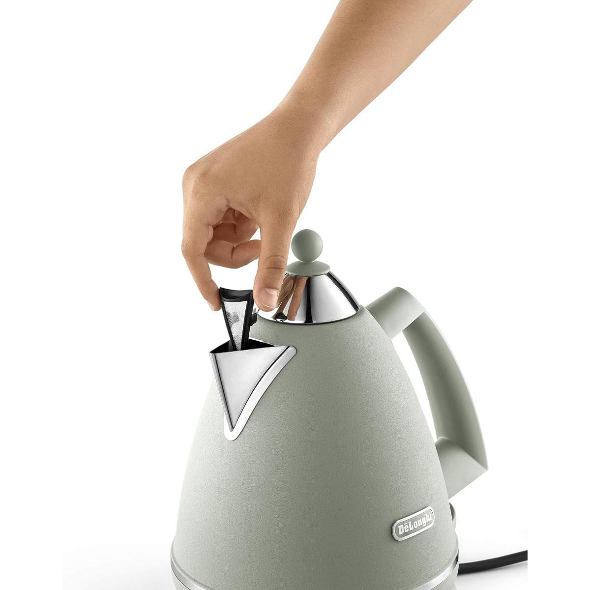 DeLonghi Argento Flora Cordless Kettle 1.7L Green Metal Body Anti-Scale Filter 360° Rotating Swivel Base - Image 3