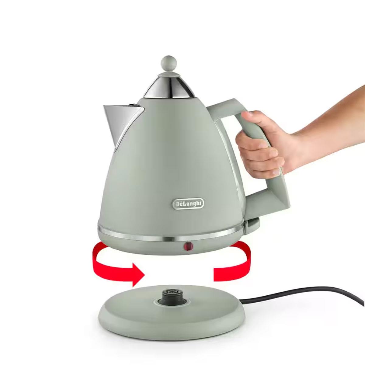 DeLonghi Argento Flora Cordless Kettle 1.7L Green Metal Body Anti-Scale Filter 360° Rotating Swivel Base - Image 4