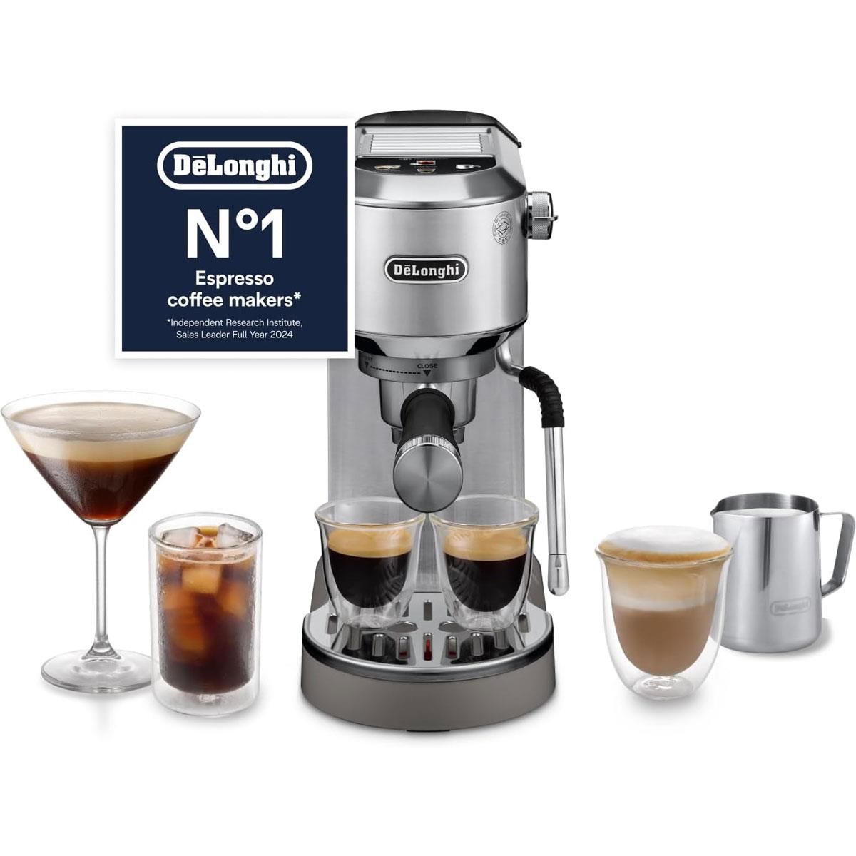 DeLonghi Dedica Duo Barista Pump Espresso Machine 1450W 1.2L 15 Bar Cold Brew LatteArt Steam Wand Touch Display Silver