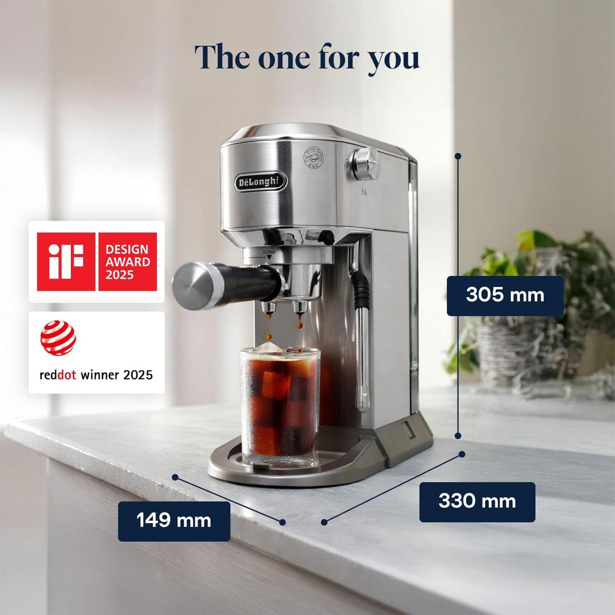 DeLonghi Dedica Duo Barista Pump Espresso Machine 1450W 1.2L 15 Bar Cold Brew LatteArt Steam Wand Touch Display Silver - Image 6