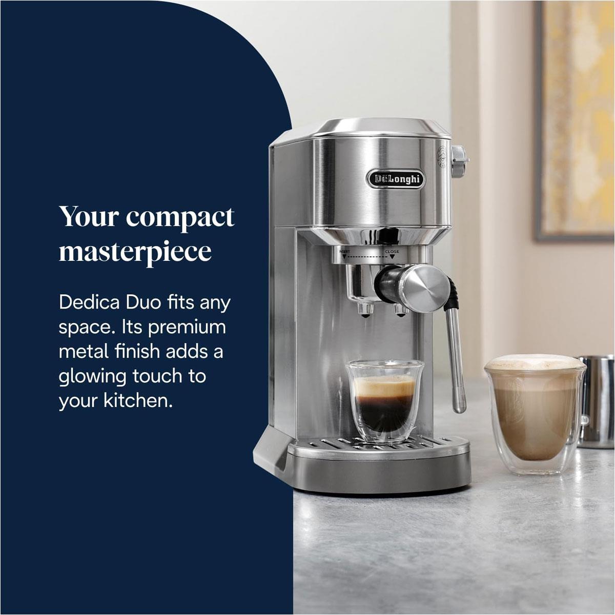 DeLonghi Dedica Duo Barista Pump Espresso Machine 1450W 1.2L 15 Bar Cold Brew LatteArt Steam Wand Touch Display Silver - Image 7