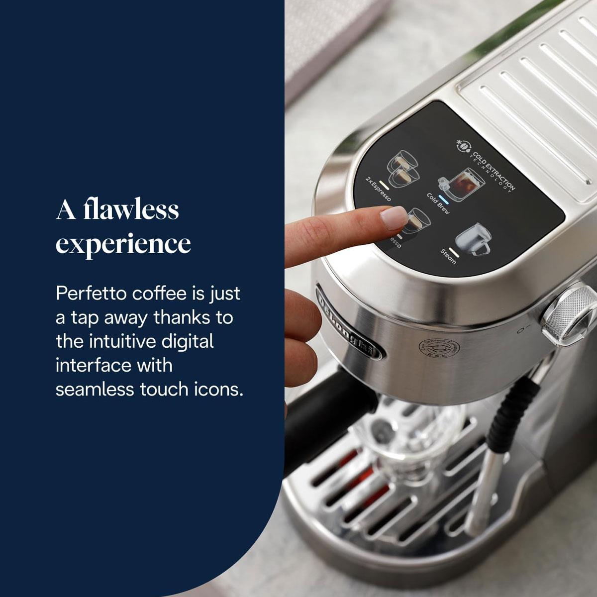 DeLonghi Dedica Duo Barista Pump Espresso Machine 1450W 1.2L 15 Bar Cold Brew LatteArt Steam Wand Touch Display Silver - Image 9