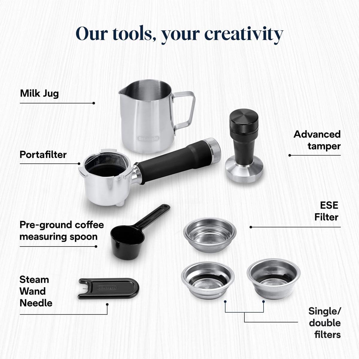 DeLonghi Dedica Duo Barista Pump Espresso Machine 1450W 1.2L 15 Bar Cold Brew LatteArt Steam Wand Touch Display Silver - Image 14
