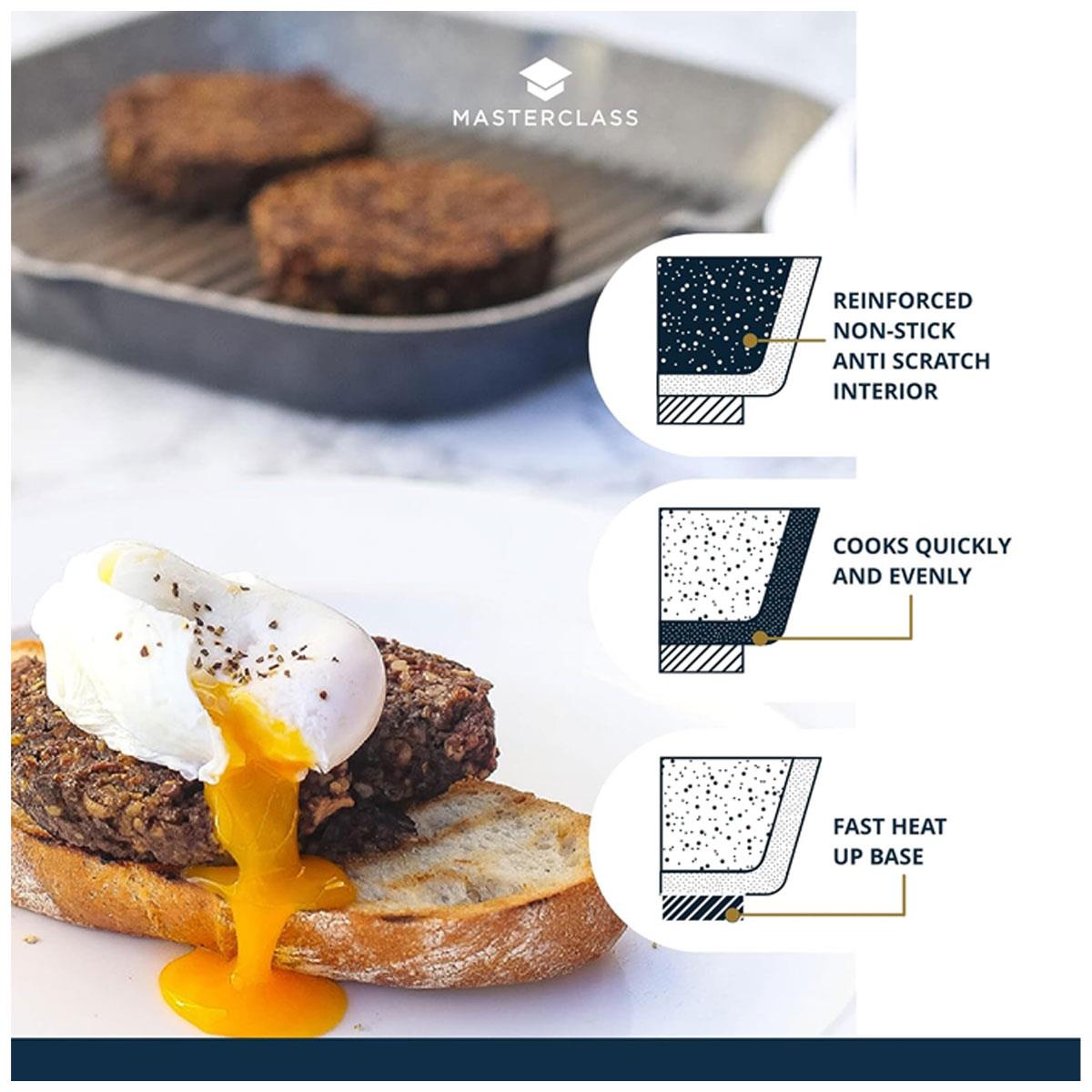 MasterClass Non-Stick Induction Griddle Pan 24 cm with Folding Handle Aluminium Black - Image 5