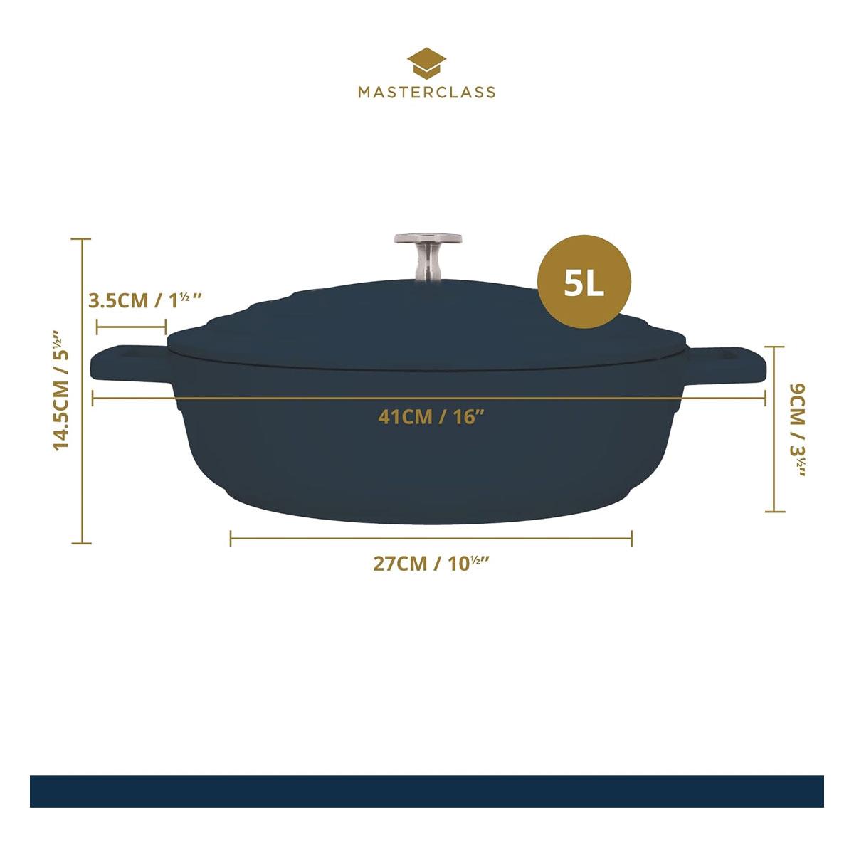 MasterClass Cast Aluminium Shallow Casserole Dish 32cm 5L Black Non-Stick with Lid Induction Compatible - Image 2