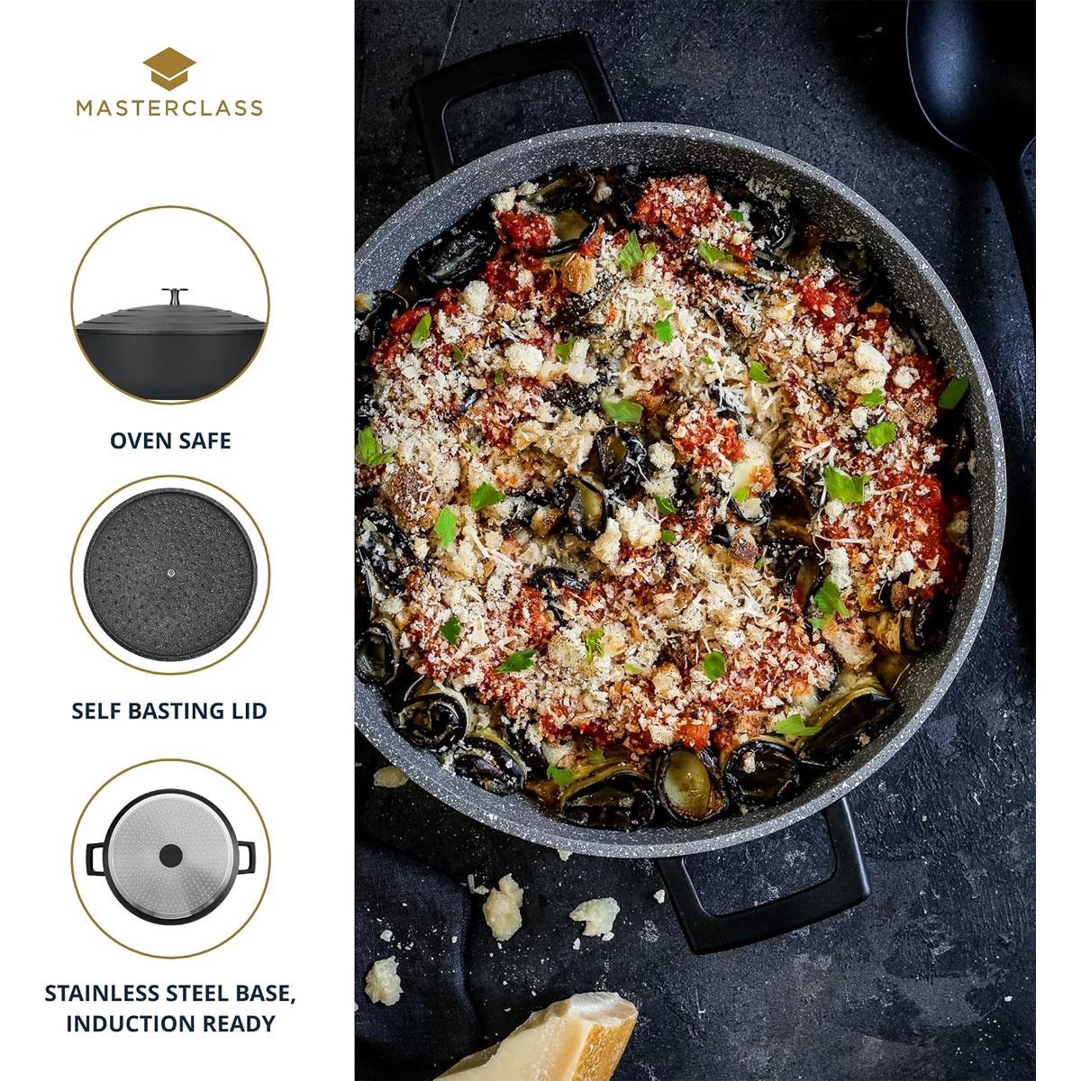MasterClass Cast Aluminium Shallow Casserole Dish 32cm 5L Black Non-Stick with Lid Induction Compatible - Image 4