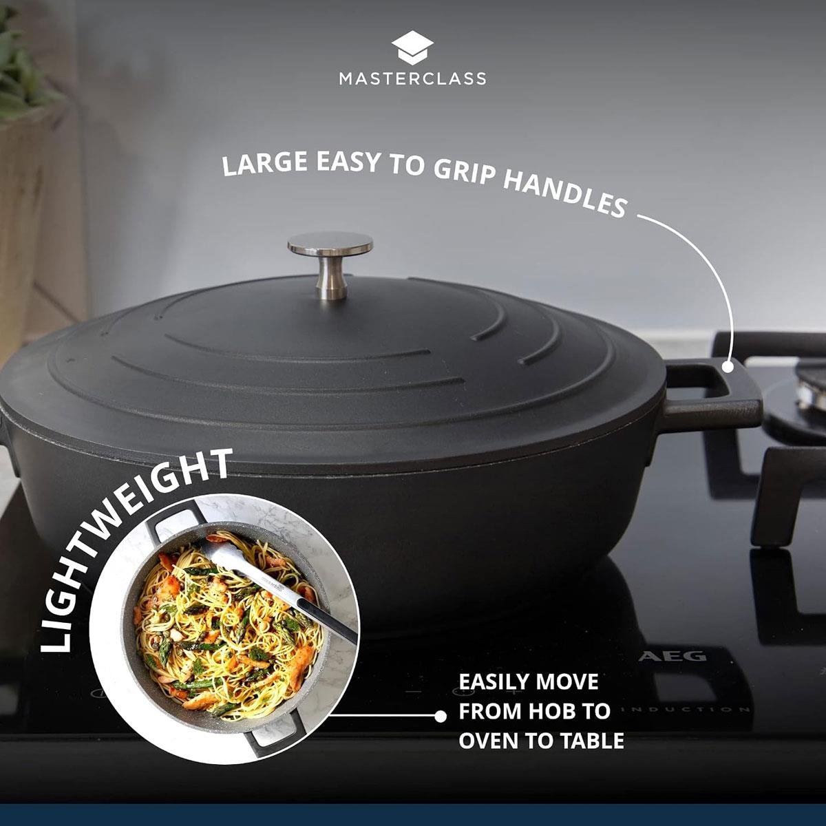 MasterClass Cast Aluminium Shallow Casserole Dish 32cm 5L Black Non-Stick with Lid Induction Compatible - Image 6