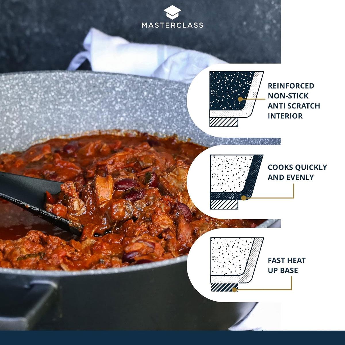 MasterClass Cast Aluminium Shallow Casserole Dish 32cm 5L Black Non-Stick with Lid Induction Compatible - Image 7