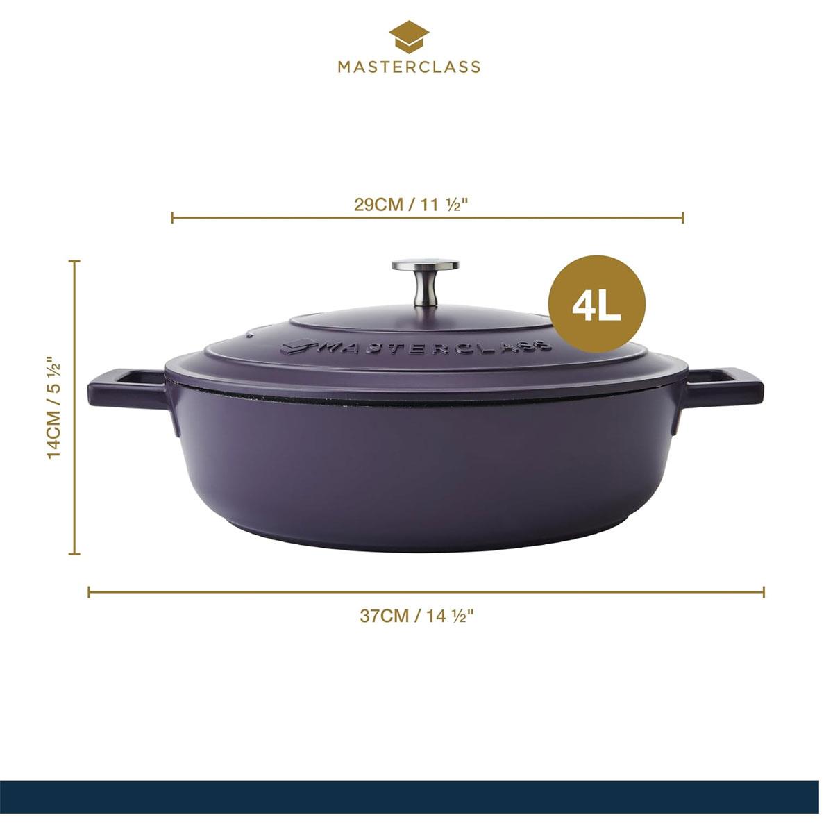 MasterClass 28cm Shallow Cast Aluminium Casserole Dish with Self-Basting Lid Non-Stick Induction Purple 4L - Image 3
