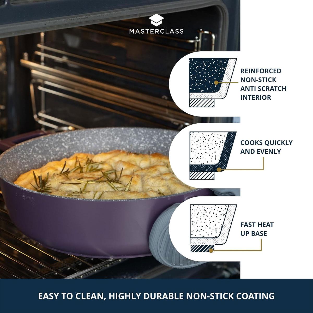 MasterClass 28cm Shallow Cast Aluminium Casserole Dish with Self-Basting Lid Non-Stick Induction Purple 4L - Image 5