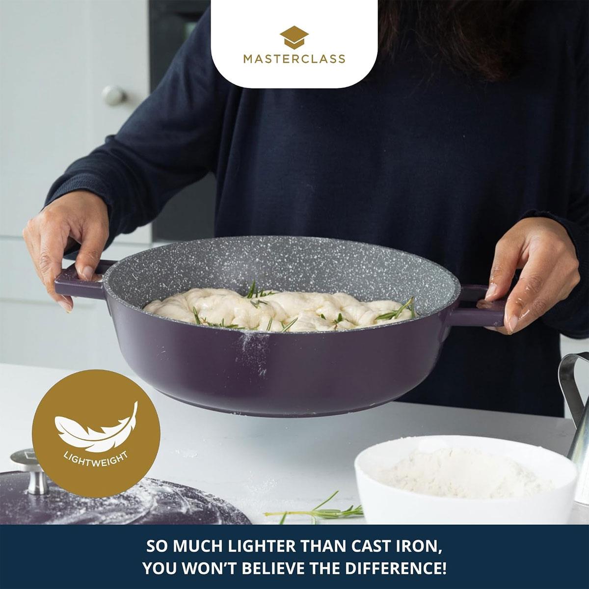 MasterClass 28cm Shallow Cast Aluminium Casserole Dish with Self-Basting Lid Non-Stick Induction Purple 4L - Image 6