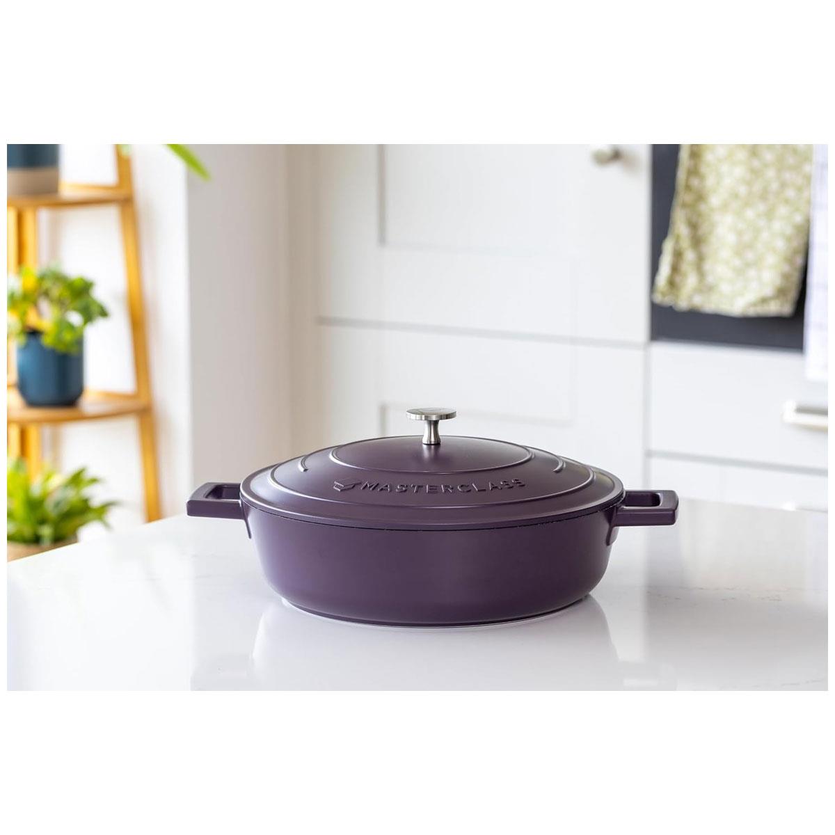 MasterClass 28cm Shallow Cast Aluminium Casserole Dish with Self-Basting Lid Non-Stick Induction Purple 4L - Image 7