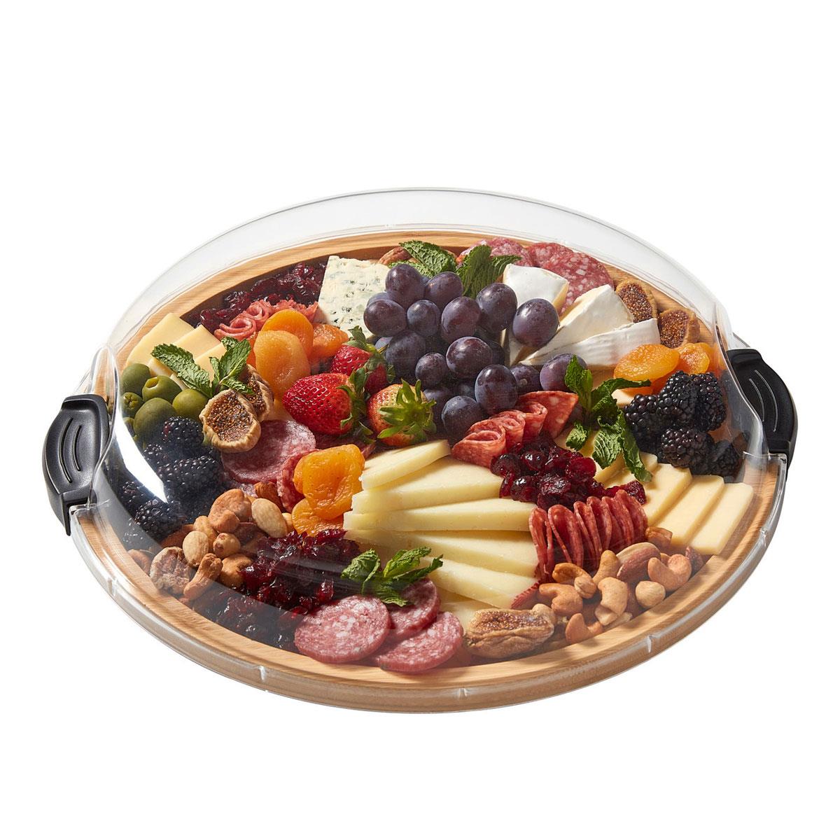 Farberware Build-a-Board Bamboo Round Charcuterie Board 35.5cm with 5 Compartments & Clear Locking Lid