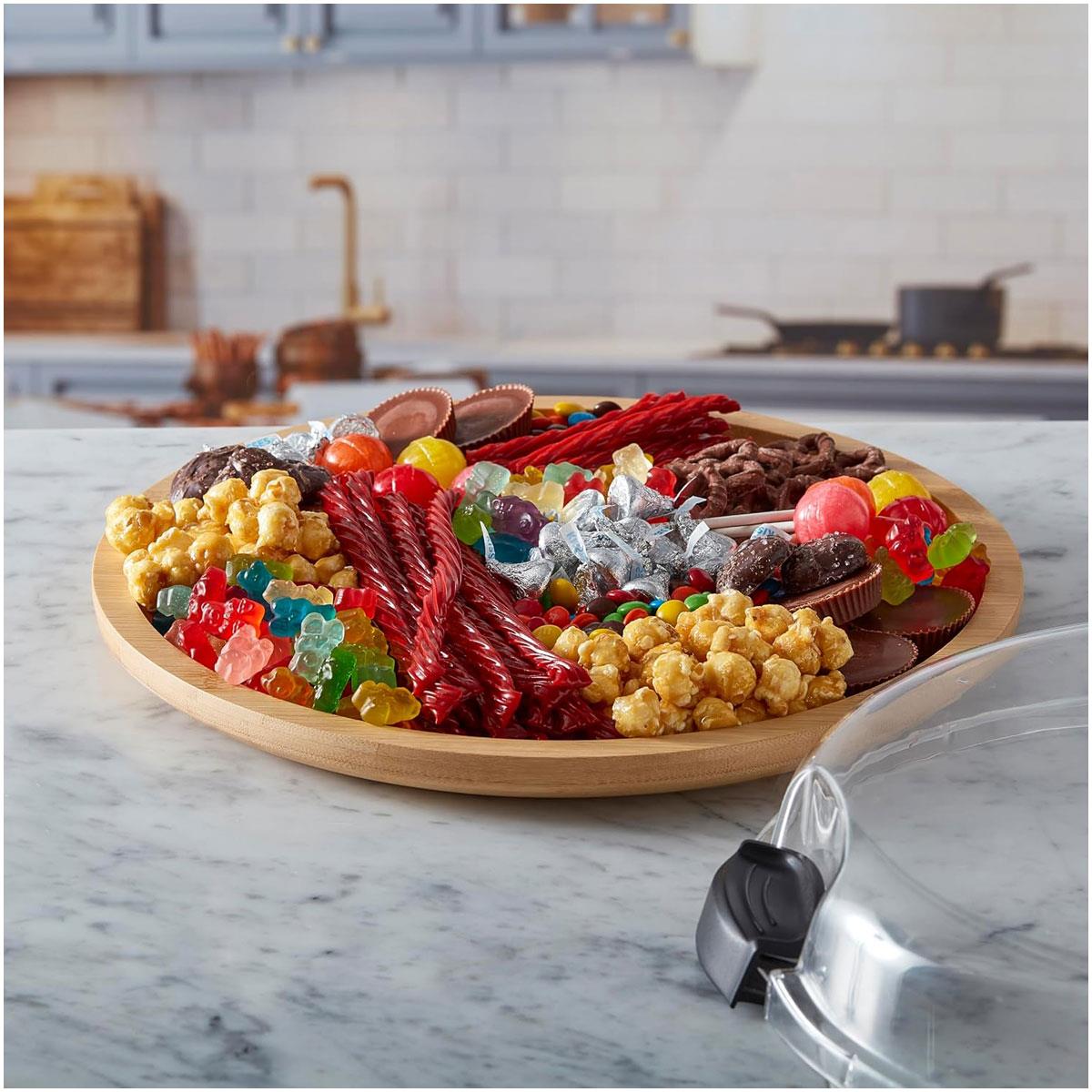 Farberware Build-a-Board Bamboo Round Charcuterie Board 35.5cm with 5 Compartments & Clear Locking Lid - Image 2