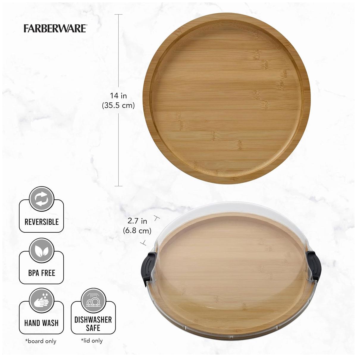 Farberware Build-a-Board Bamboo Round Charcuterie Board 35.5cm with 5 Compartments & Clear Locking Lid - Image 3