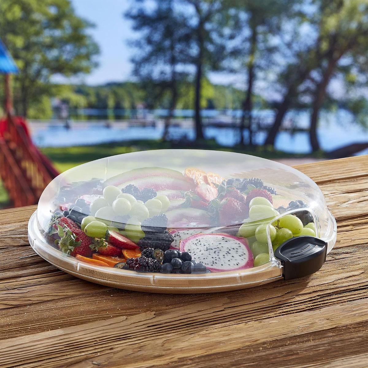 Farberware Build-a-Board Bamboo Round Charcuterie Board 35.5cm with 5 Compartments & Clear Locking Lid - Image 4