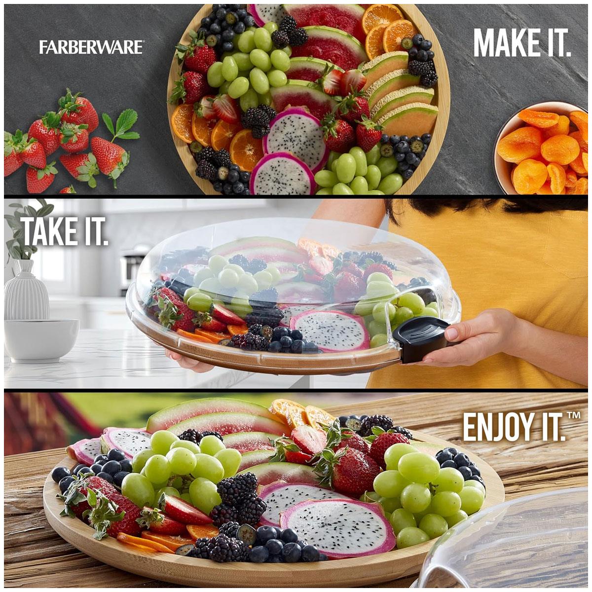 Farberware Build-a-Board Bamboo Round Charcuterie Board 35.5cm with 5 Compartments & Clear Locking Lid - Image 7