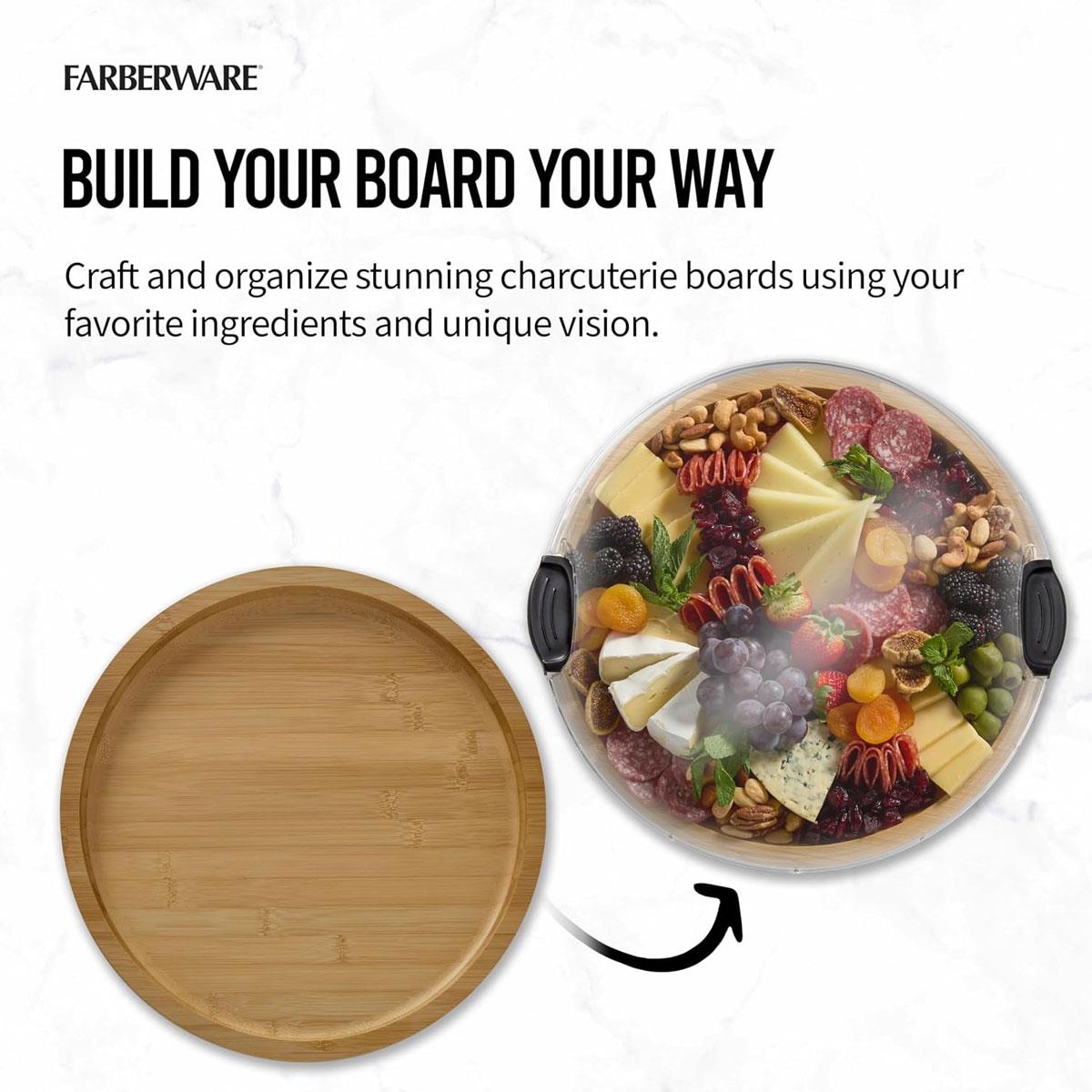 Farberware Build-a-Board Bamboo Round Charcuterie Board 35.5cm with 5 Compartments & Clear Locking Lid - Image 8